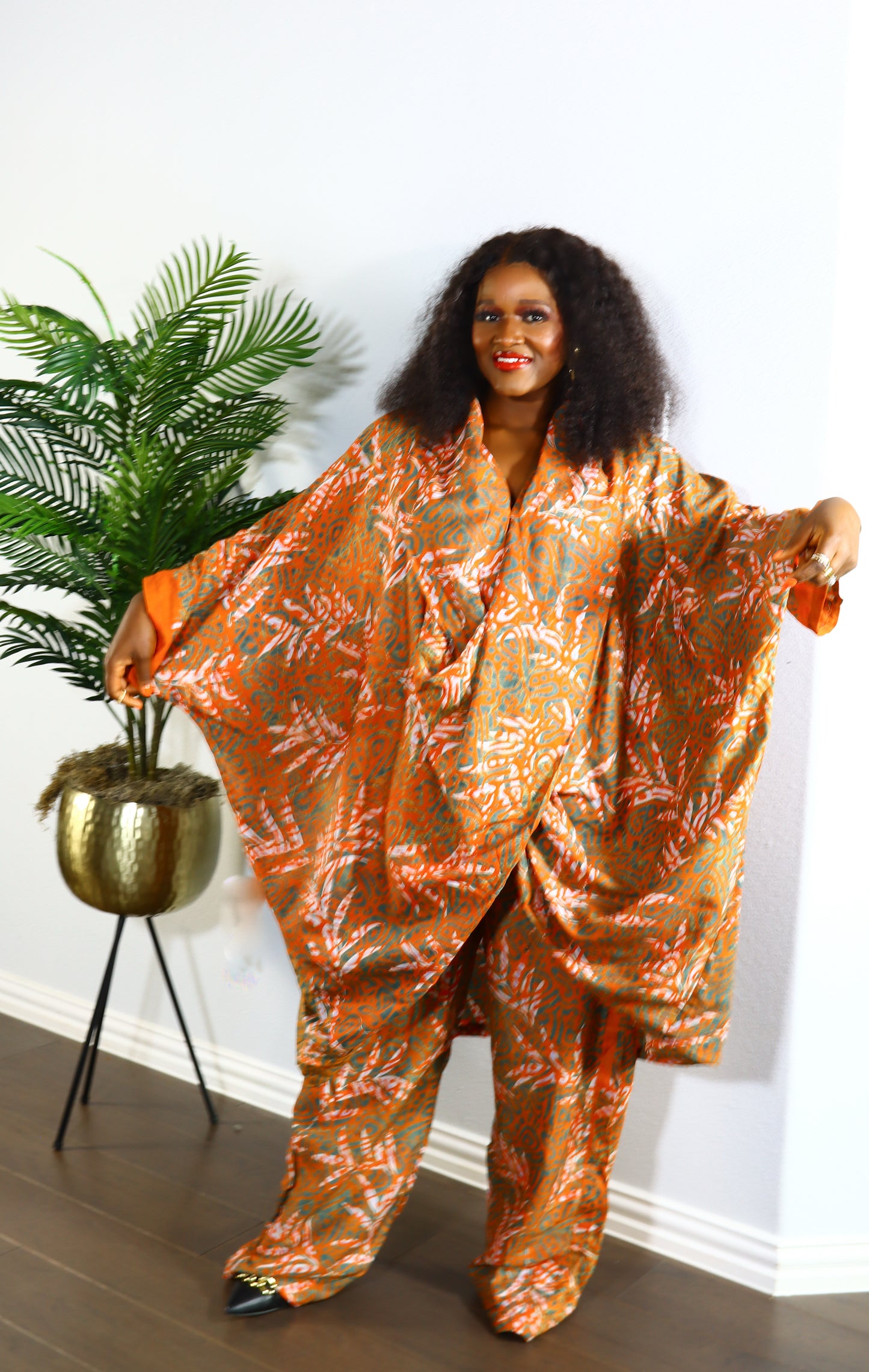 Aderonke Wrap blouse and pant adire set (Orange)
