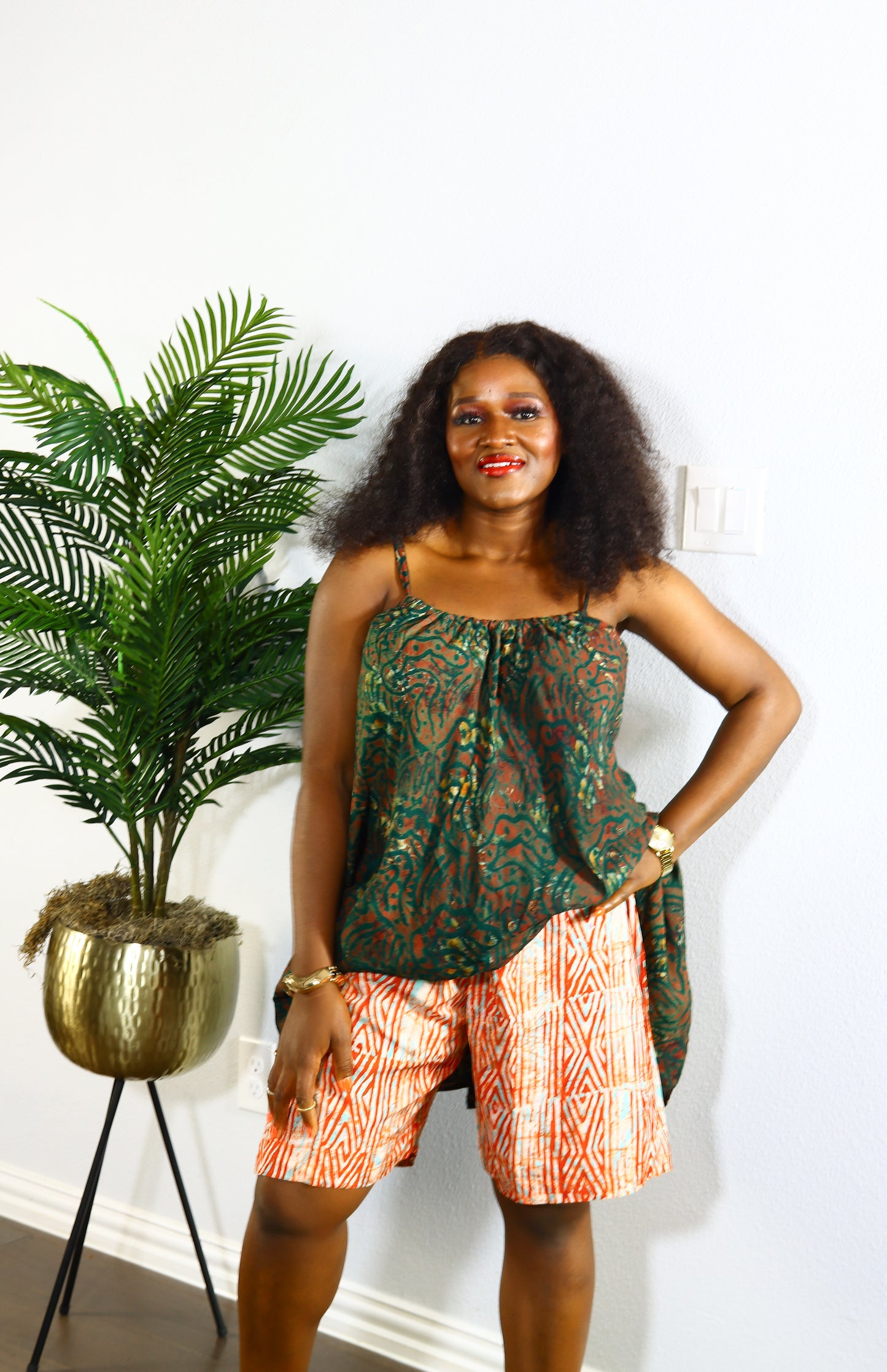 Farida sleeveless adire crepe two piece set (Green)