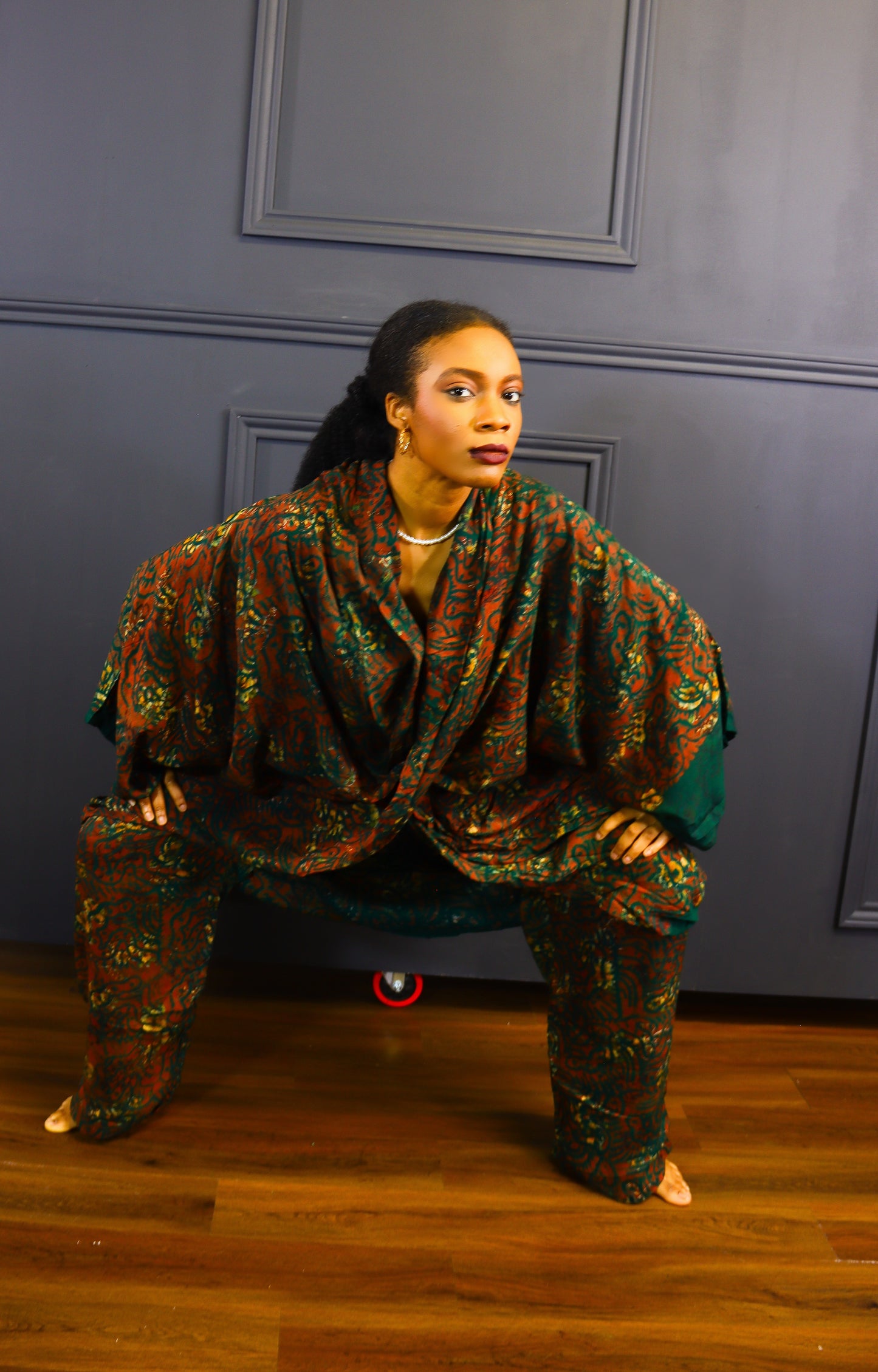 Aderonke Wrap blouse and pant adire set (Green)