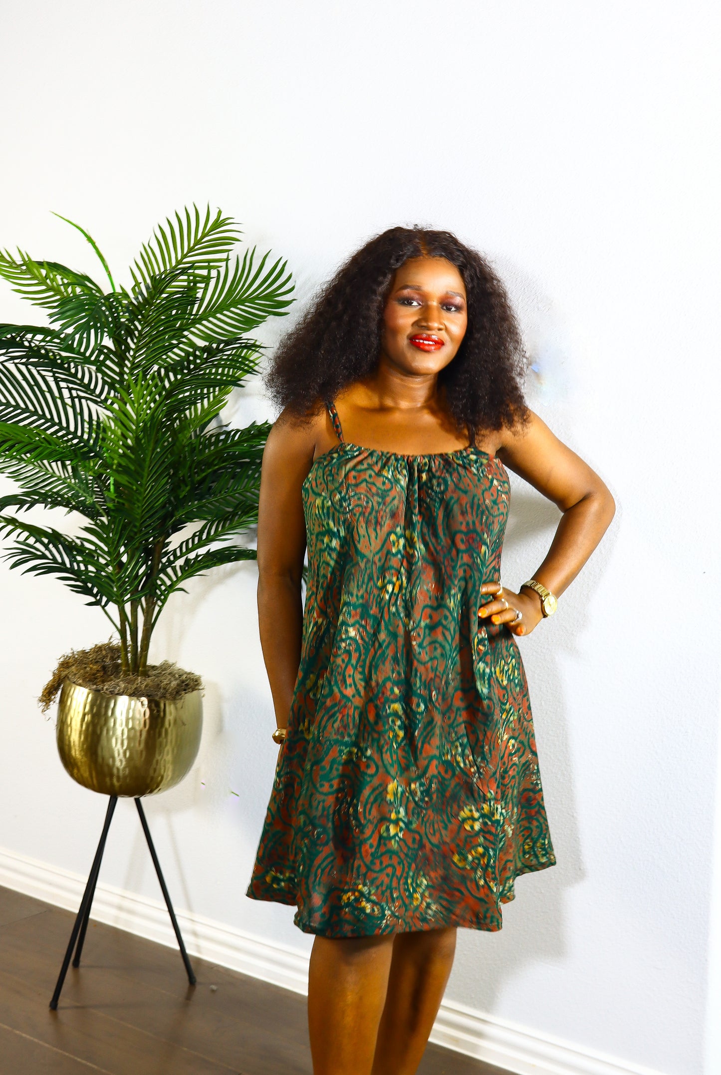 Farida sleeveless adire crepe two piece set (Green)