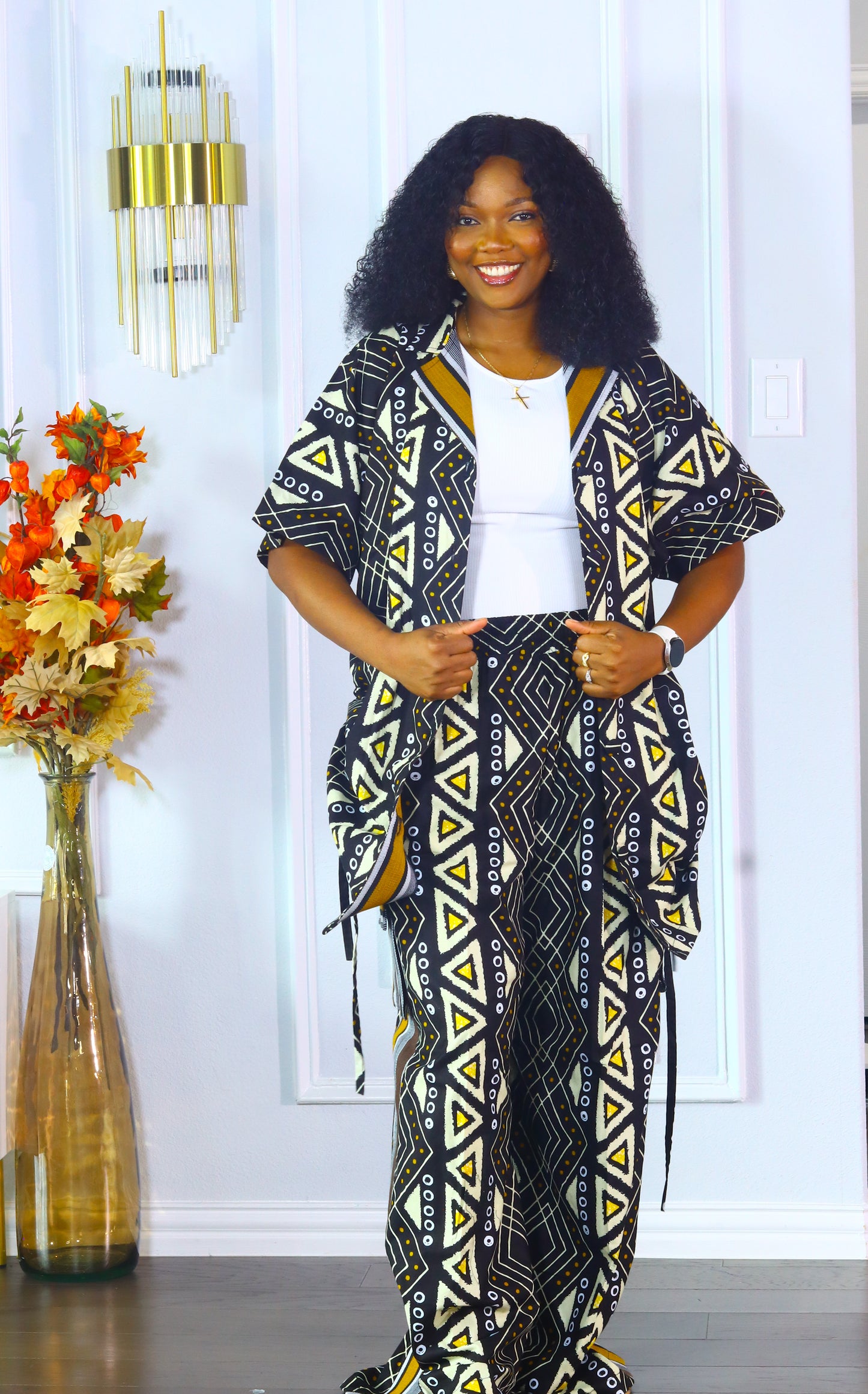 Adedayo aso oke and ankara kimono shirt & baggy cargo pants