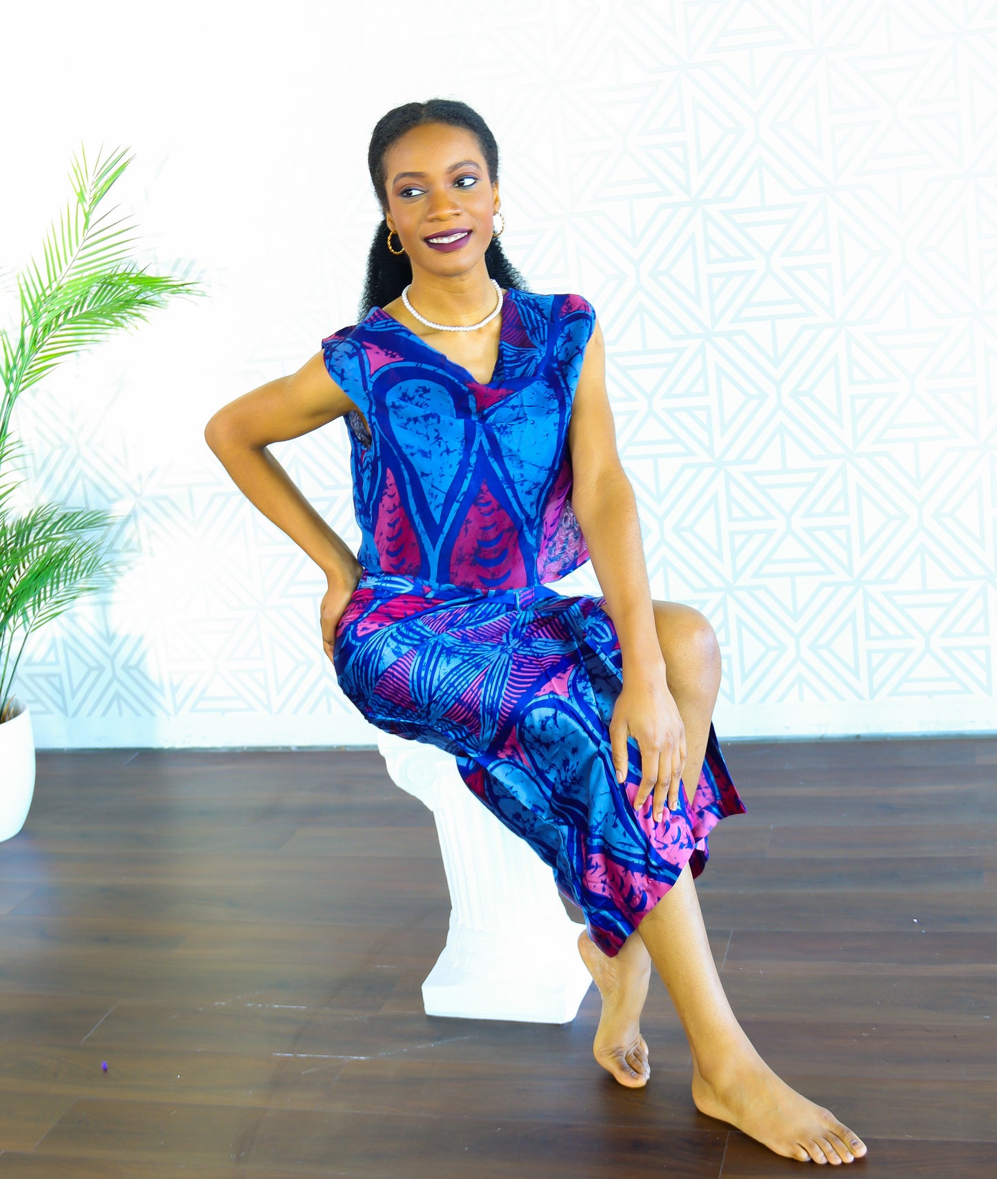 Wonder Adire silk and chiffon set for women (Blue)