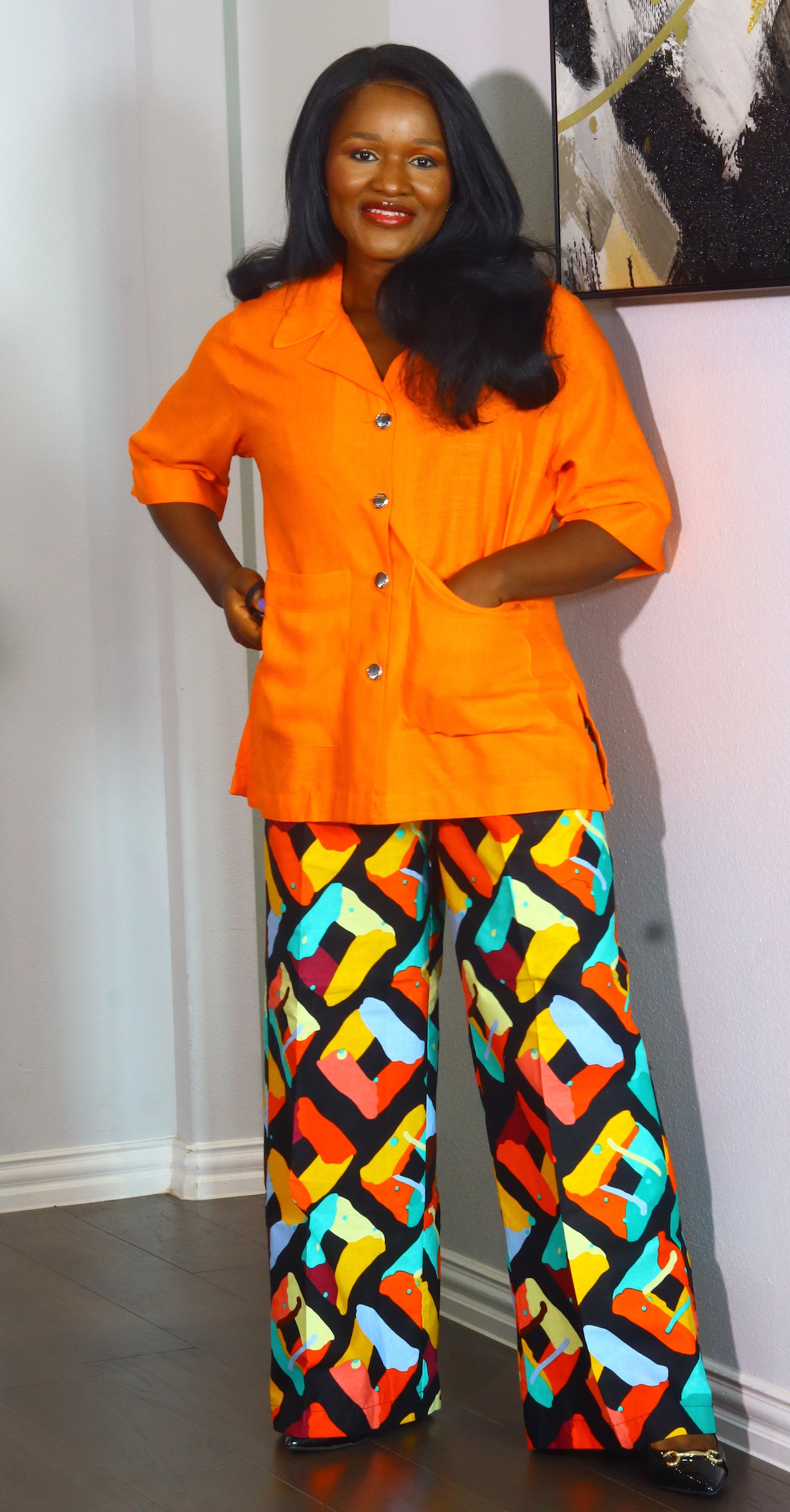 Ayo linen and ankara two piece set for women