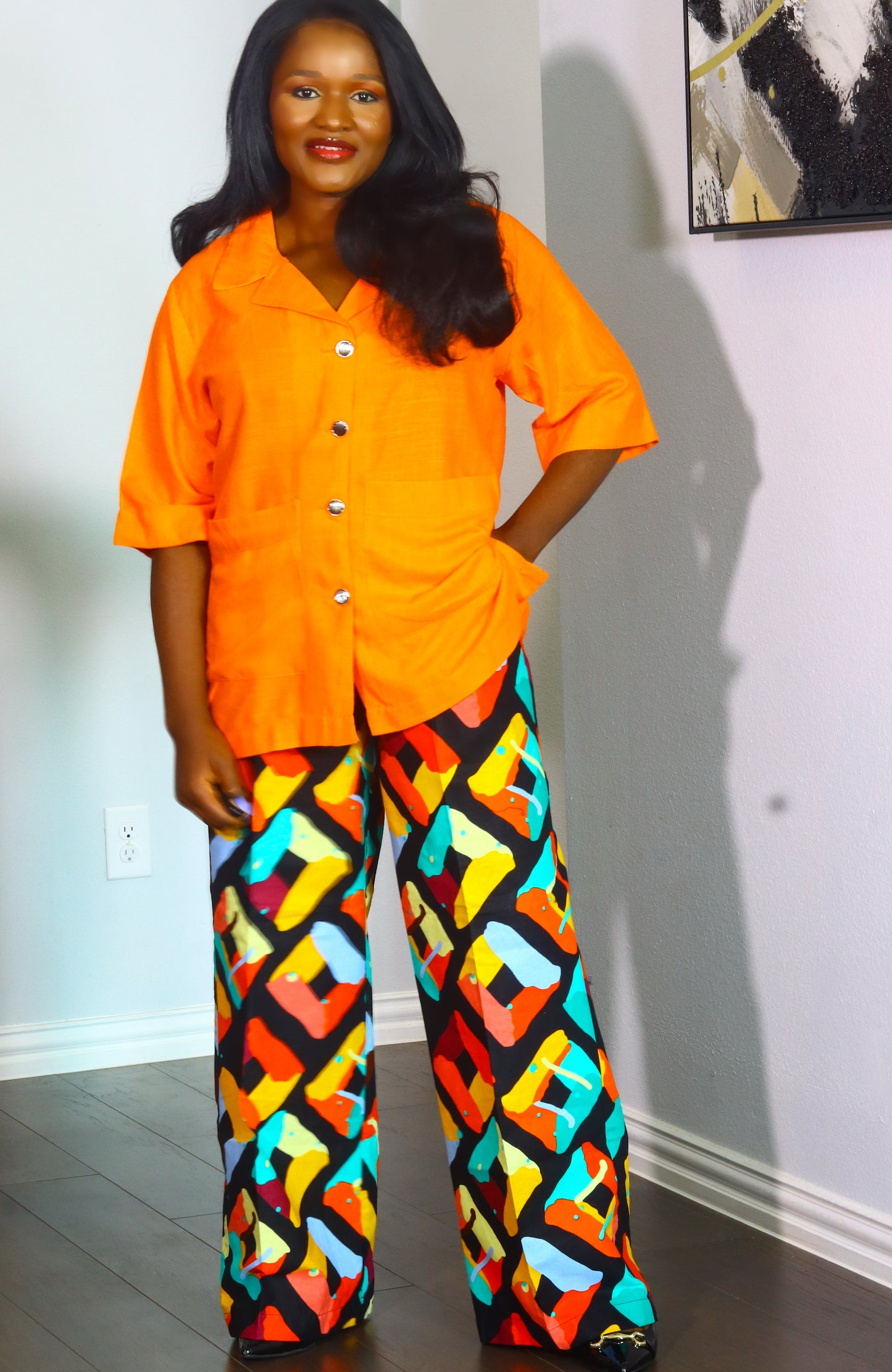 Ayo linen and ankara two piece set for women