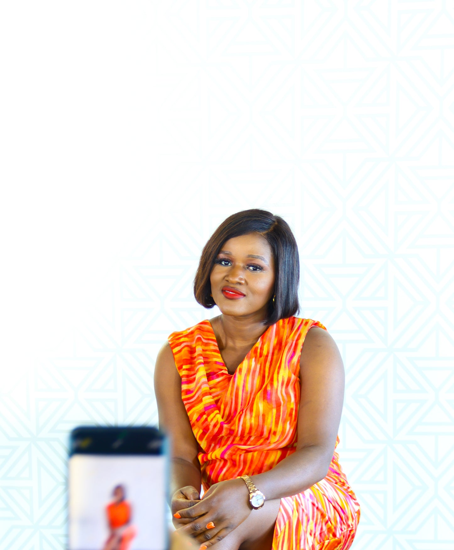 Wonder Adire silk and chiffon set for women (orange)
