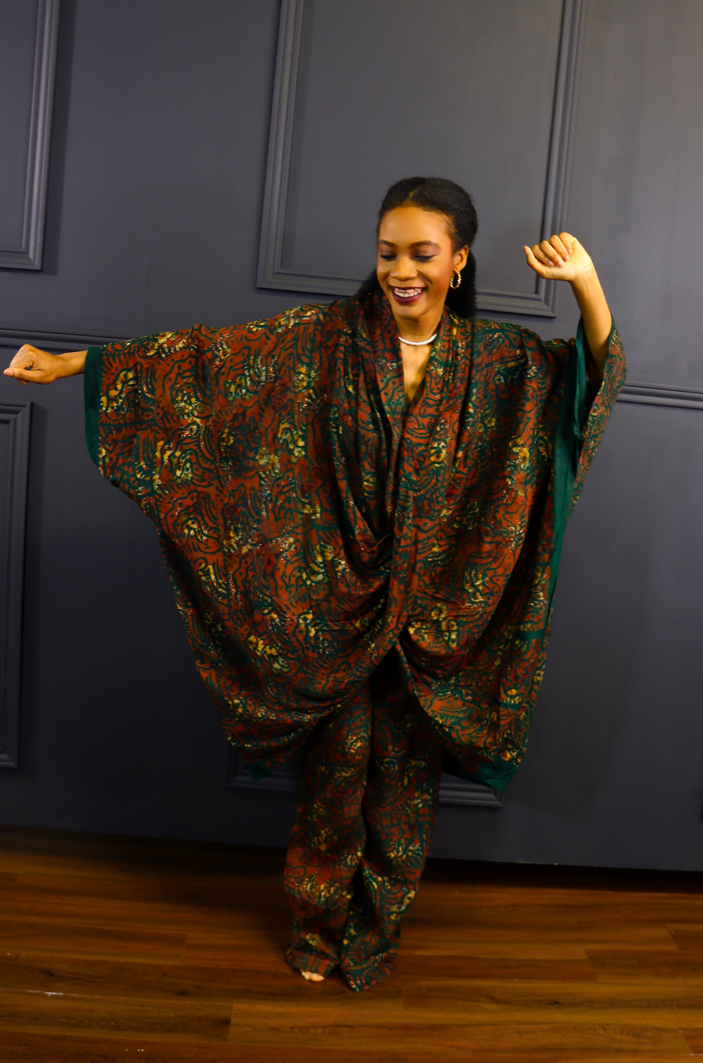 Aderonke Wrap blouse and pant adire set (Green)