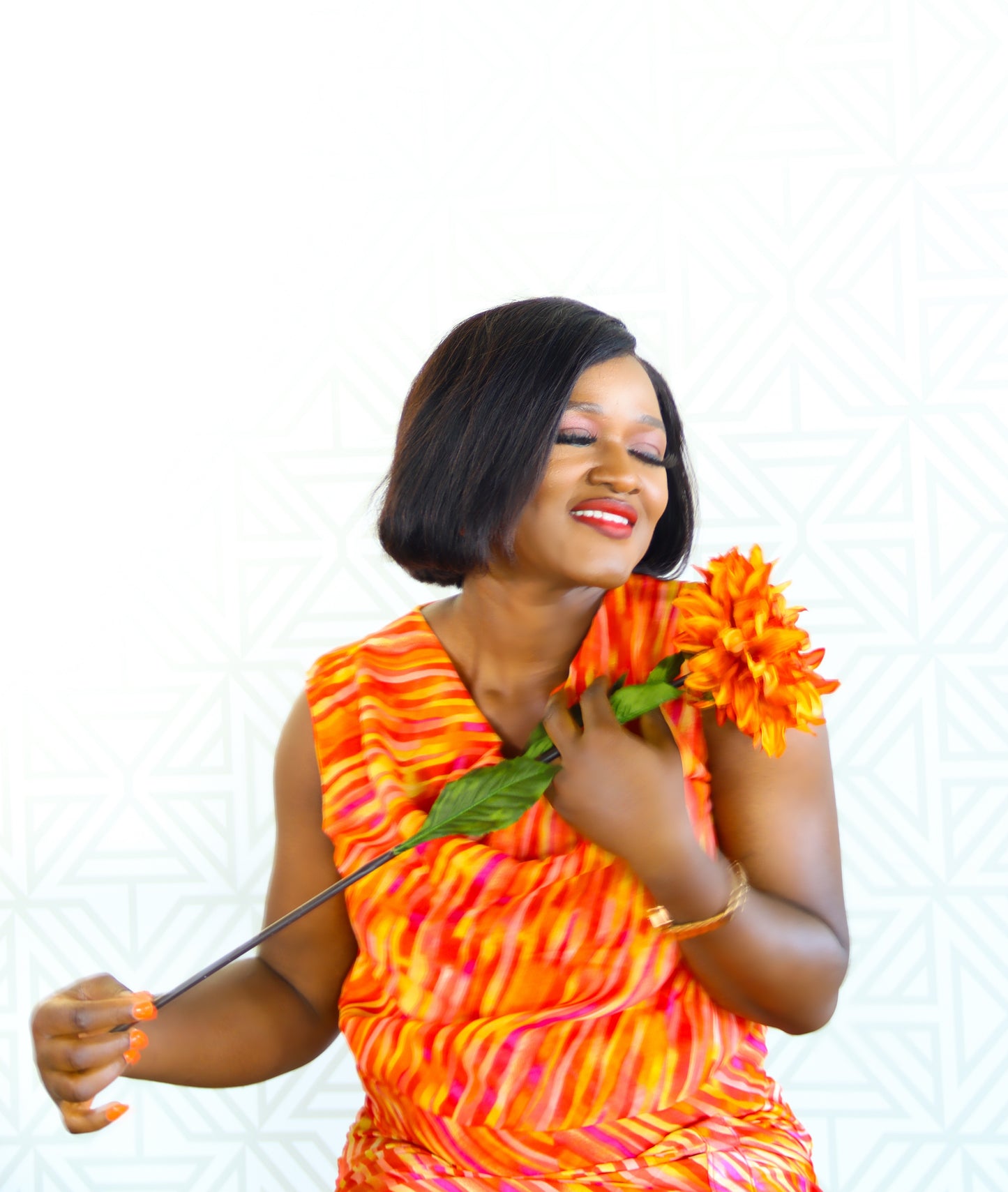 Wonder Adire silk and chiffon set for women (orange)
