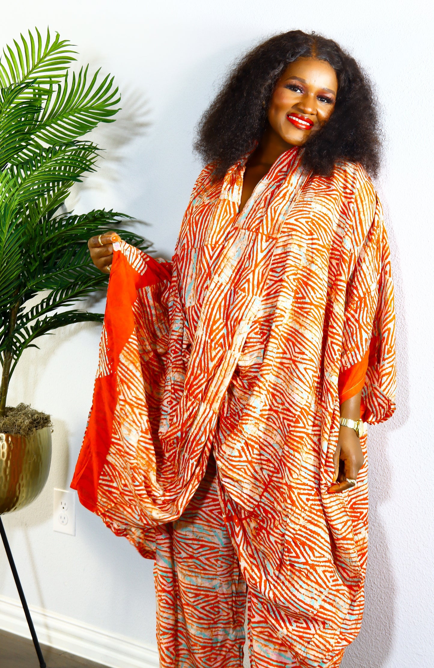 Aderonke Wrap blouse and pant adire set (Brown)