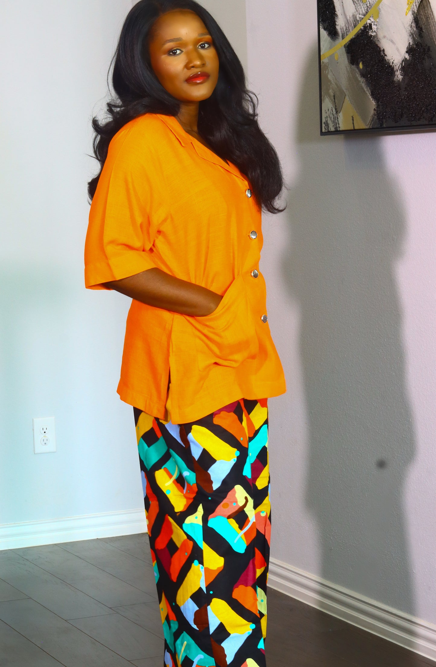 Ayo linen and ankara two piece set for women