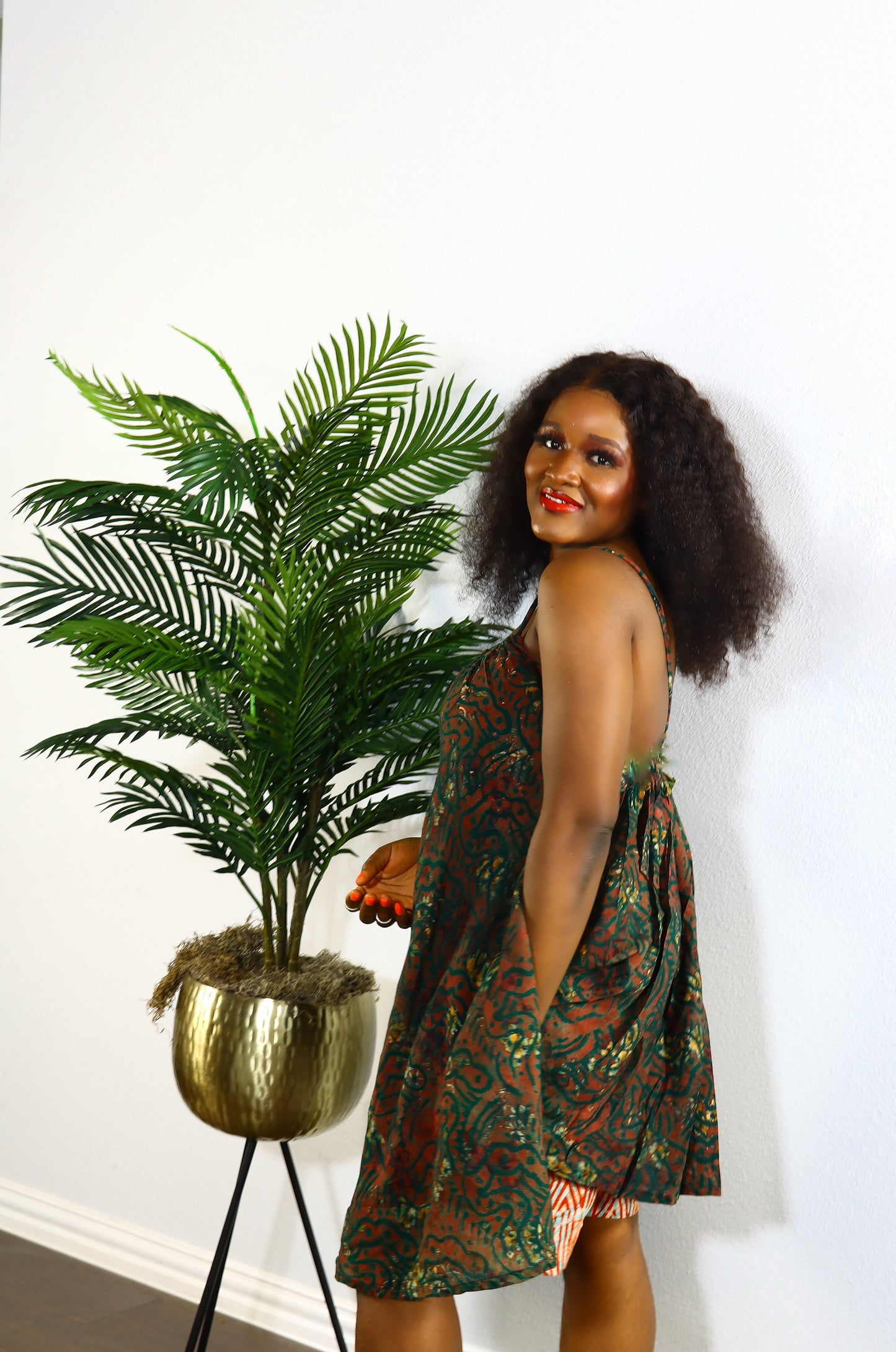 Farida sleeveless adire crepe two piece set (Green)