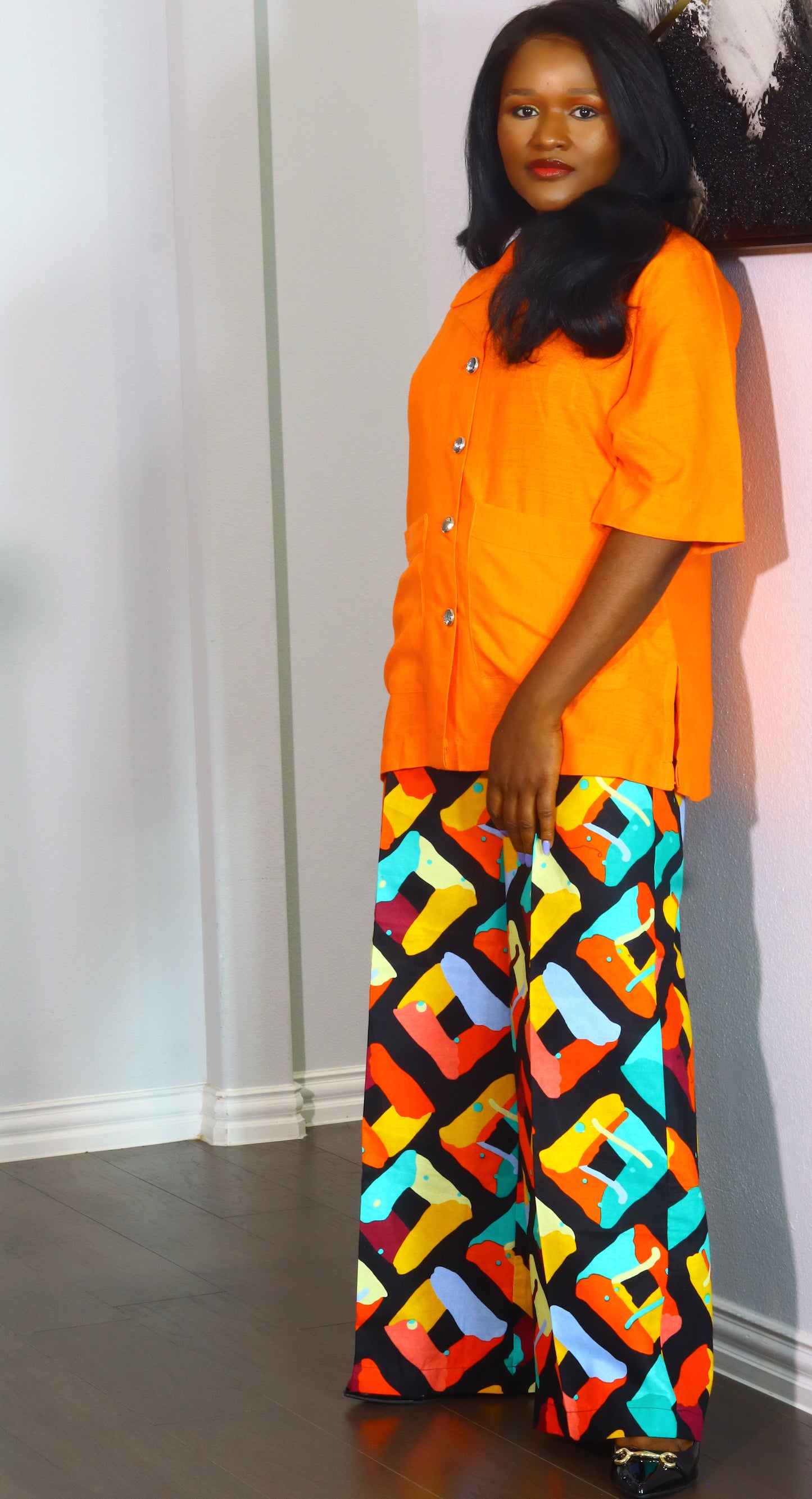 Ayo linen and ankara two piece set for women