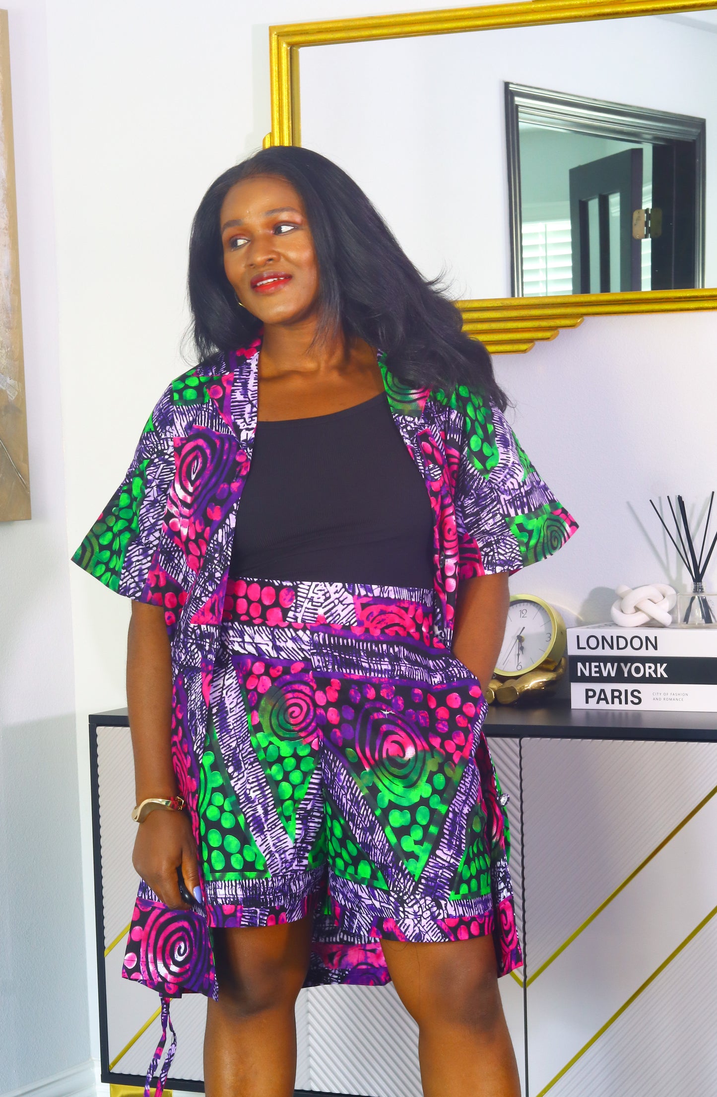 Margaret ankara african print kimono shirt & shorts