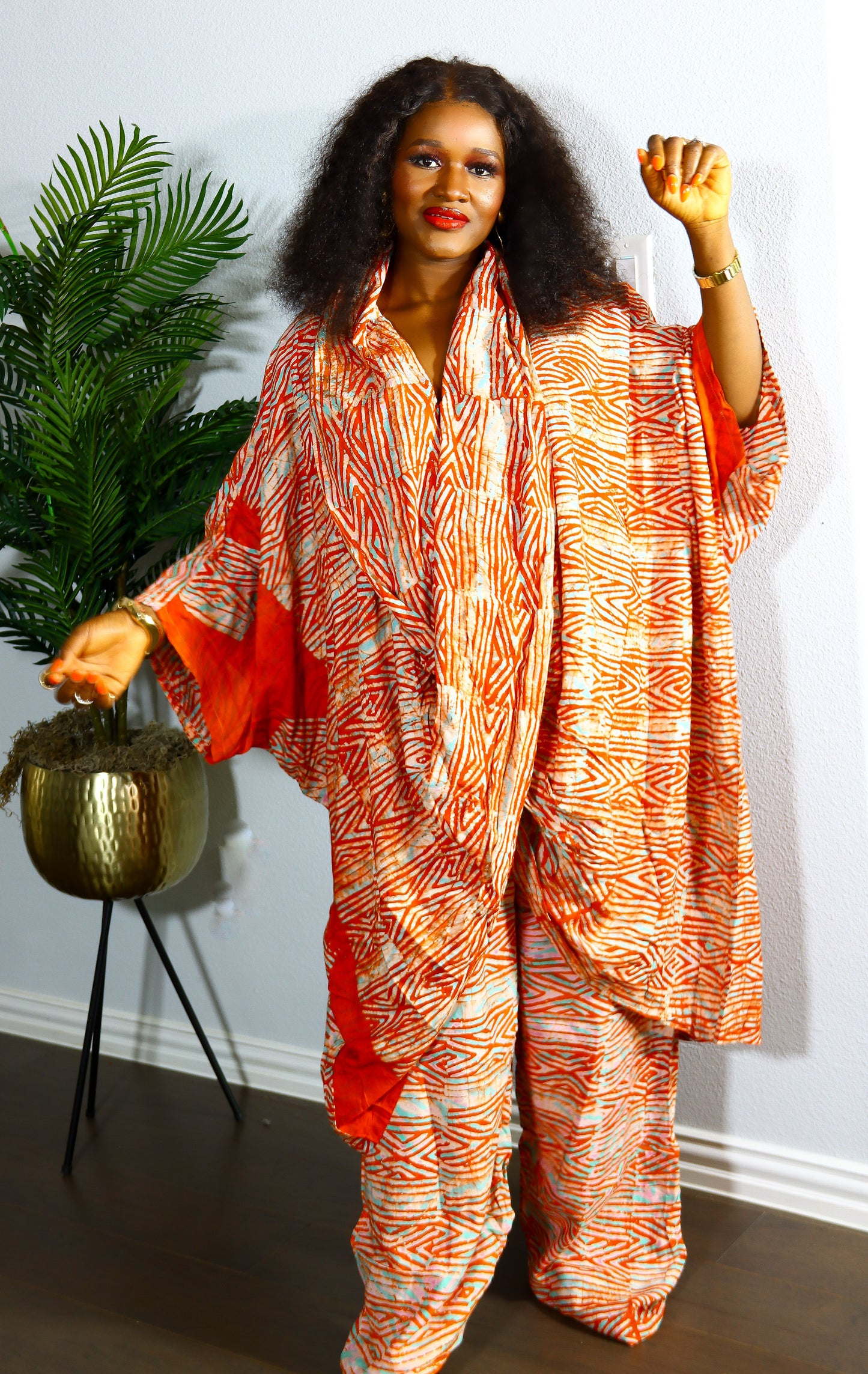 Aderonke Wrap blouse and pant adire set (Brown)