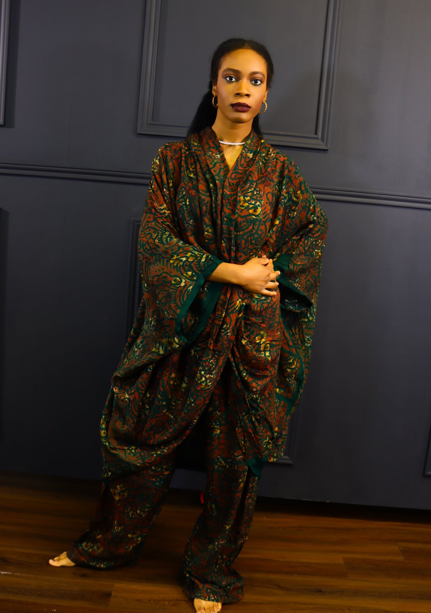 Aderonke Wrap blouse and pant adire set (Green)