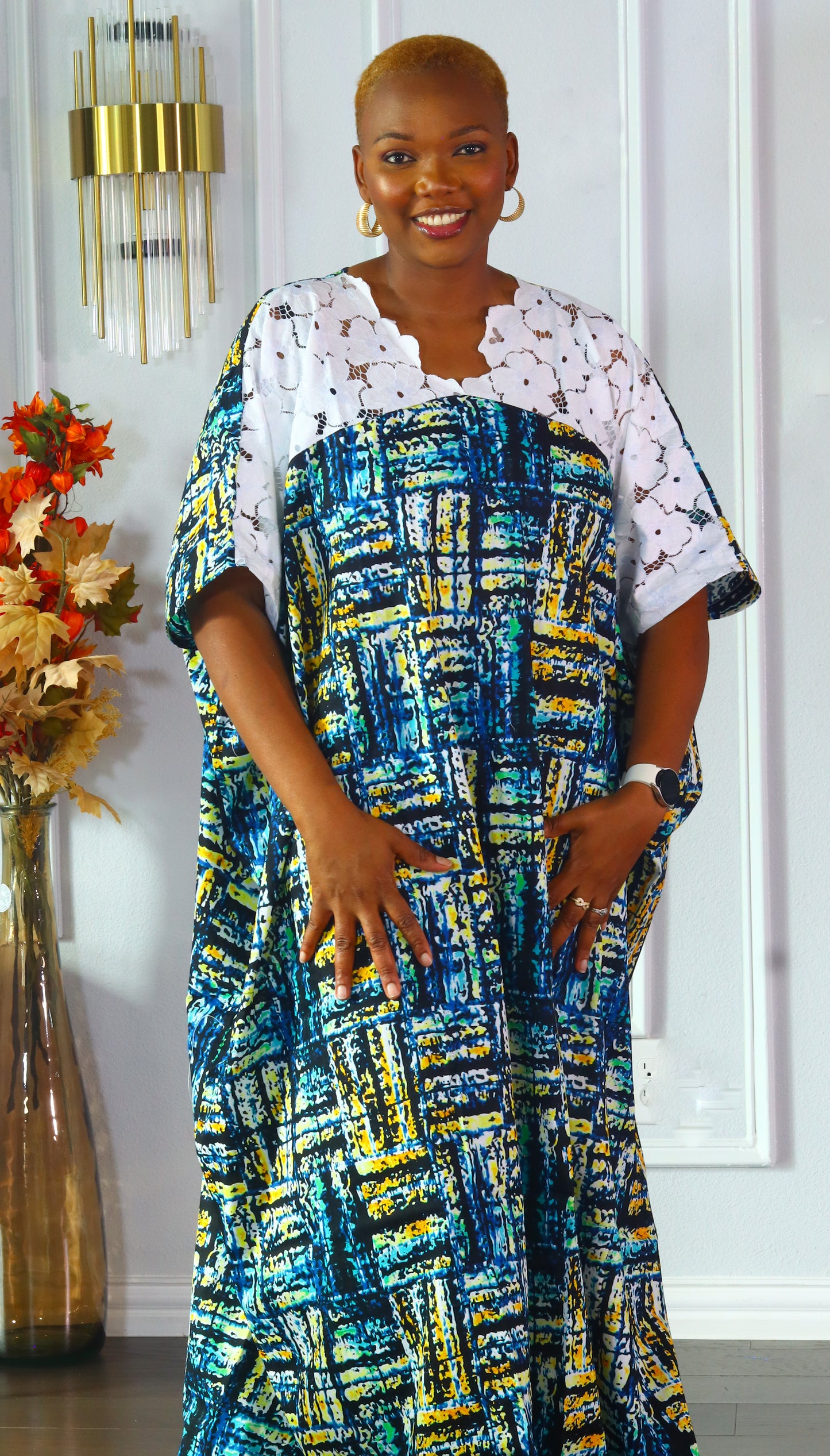 Arewa lace and ankara maxi bubu dress Green)