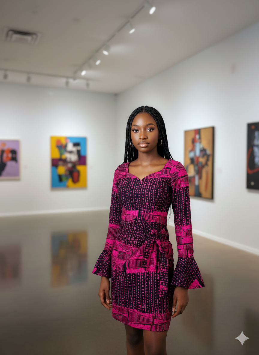 Laanu African print Front wrap dress with Flared sleeves