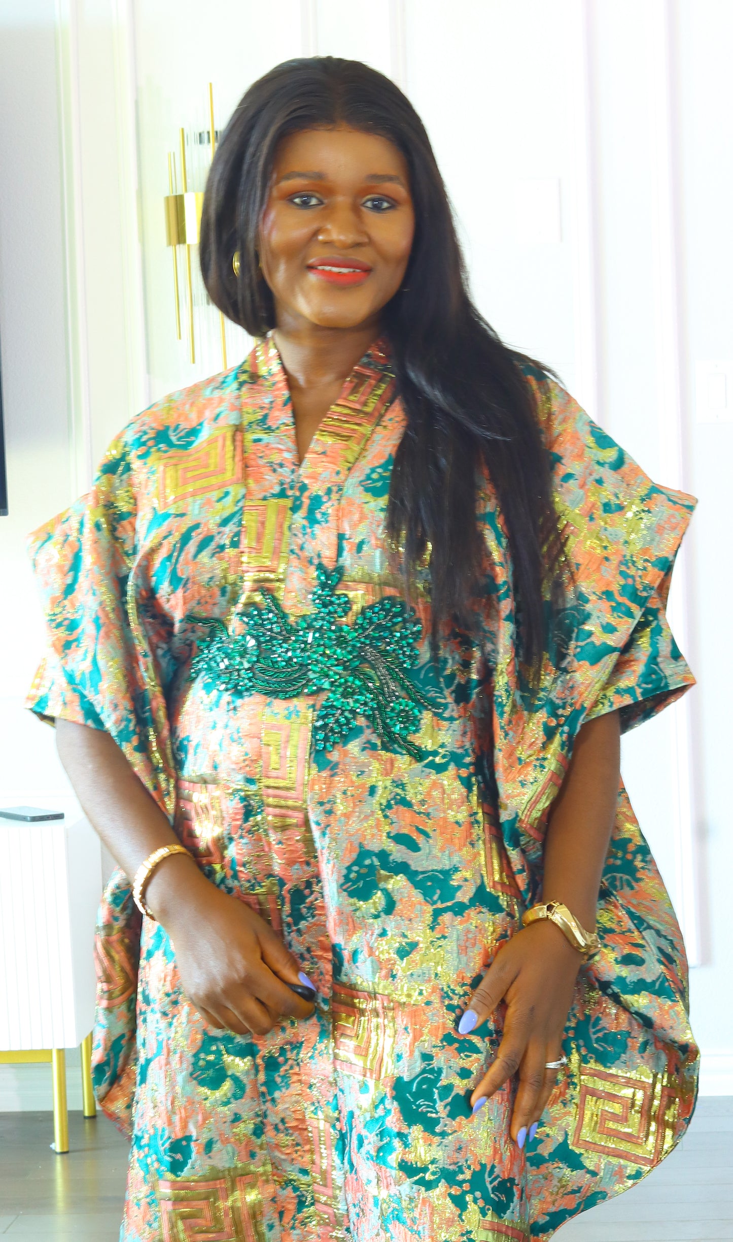 Omotola Short brocade bubu dress