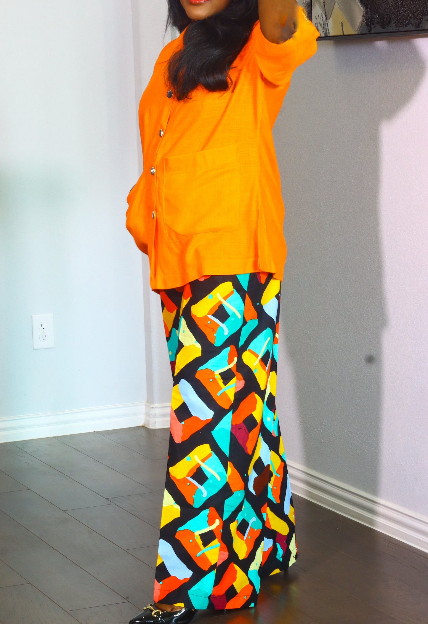 Ayo linen and ankara two piece set for women