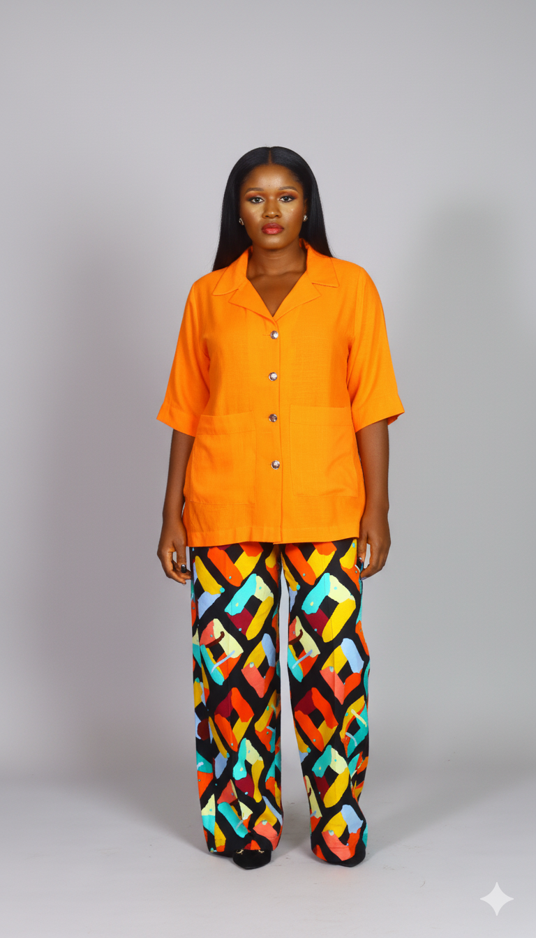 Ayo linen and ankara two piece set for women
