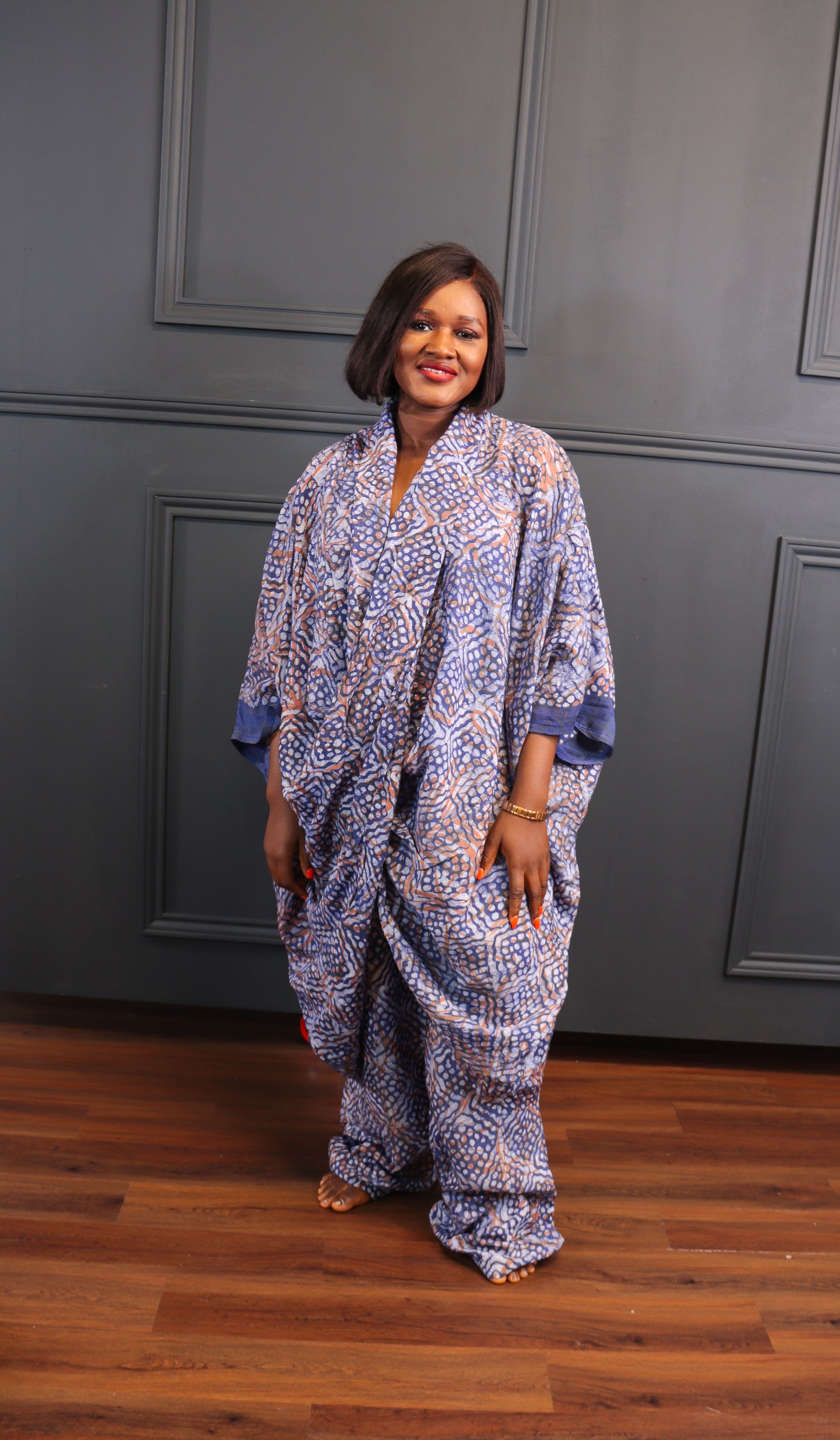 Aderonke Wrap blouse and pant adire set (Blue)
