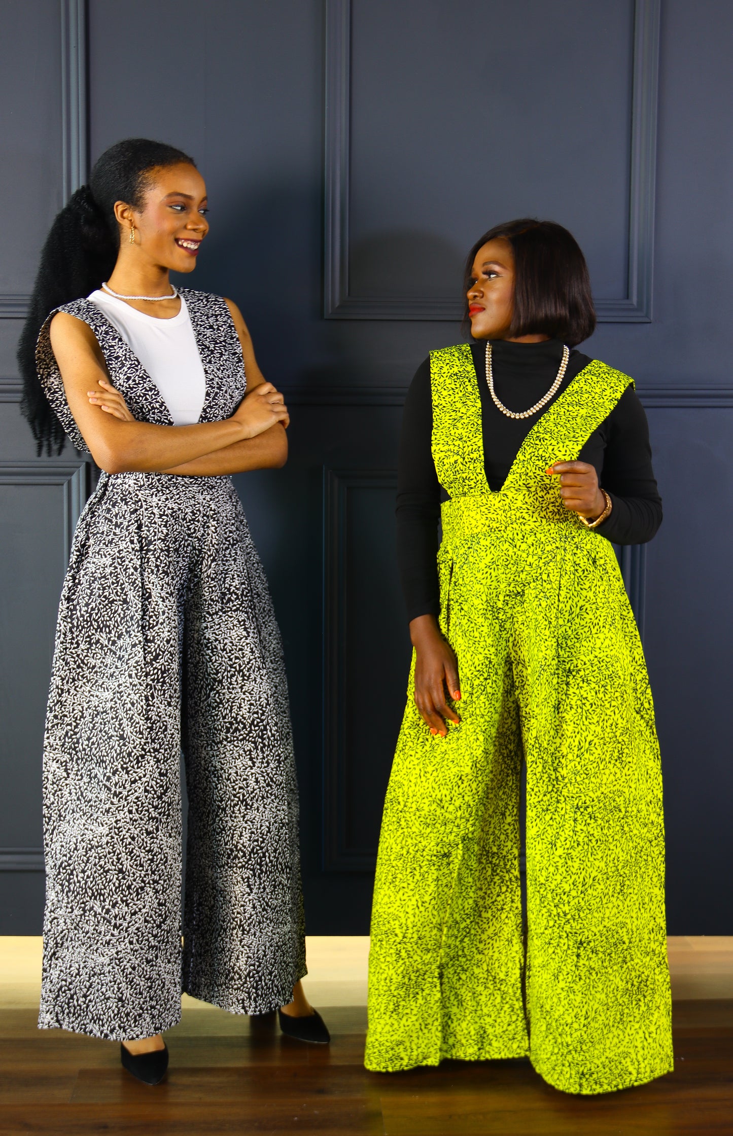 Adaobi African print pinafore palazzo jumpsuit (white)