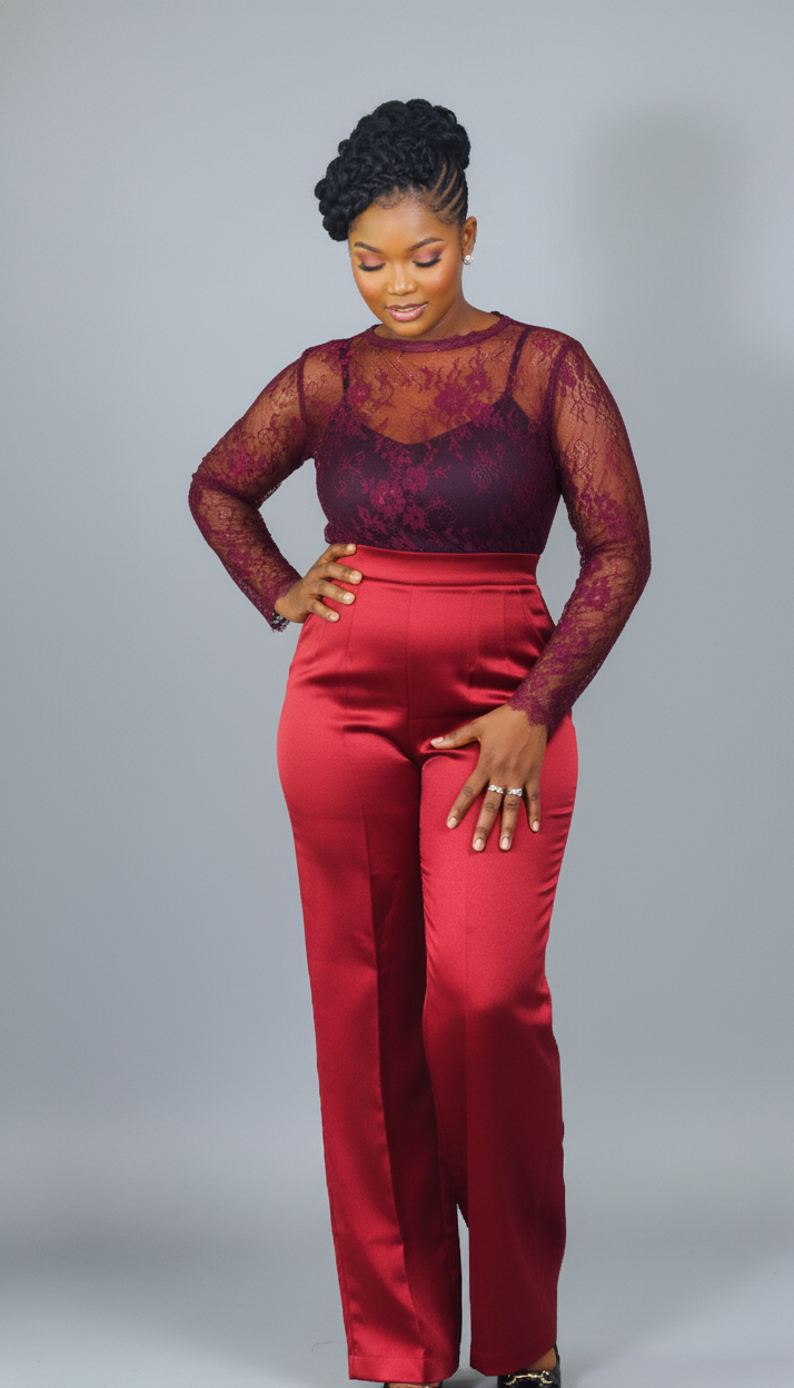 Sharon chantily mikado and organdy three piece burgundy set