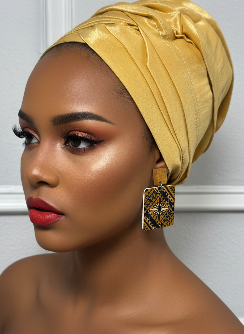Pre-tied turban african multi-layer headband (gold)