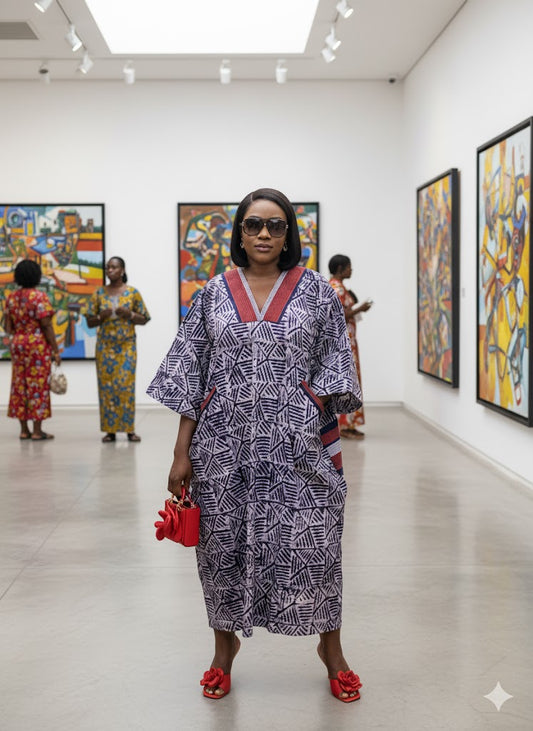 Ewa Adire African print and aso oke kaftan