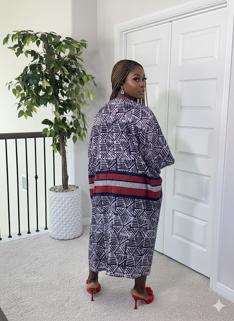 Ewa Adire African print and aso oke kaftan