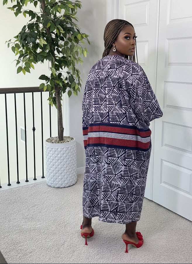 Ewa Adire African print and aso oke kaftan
