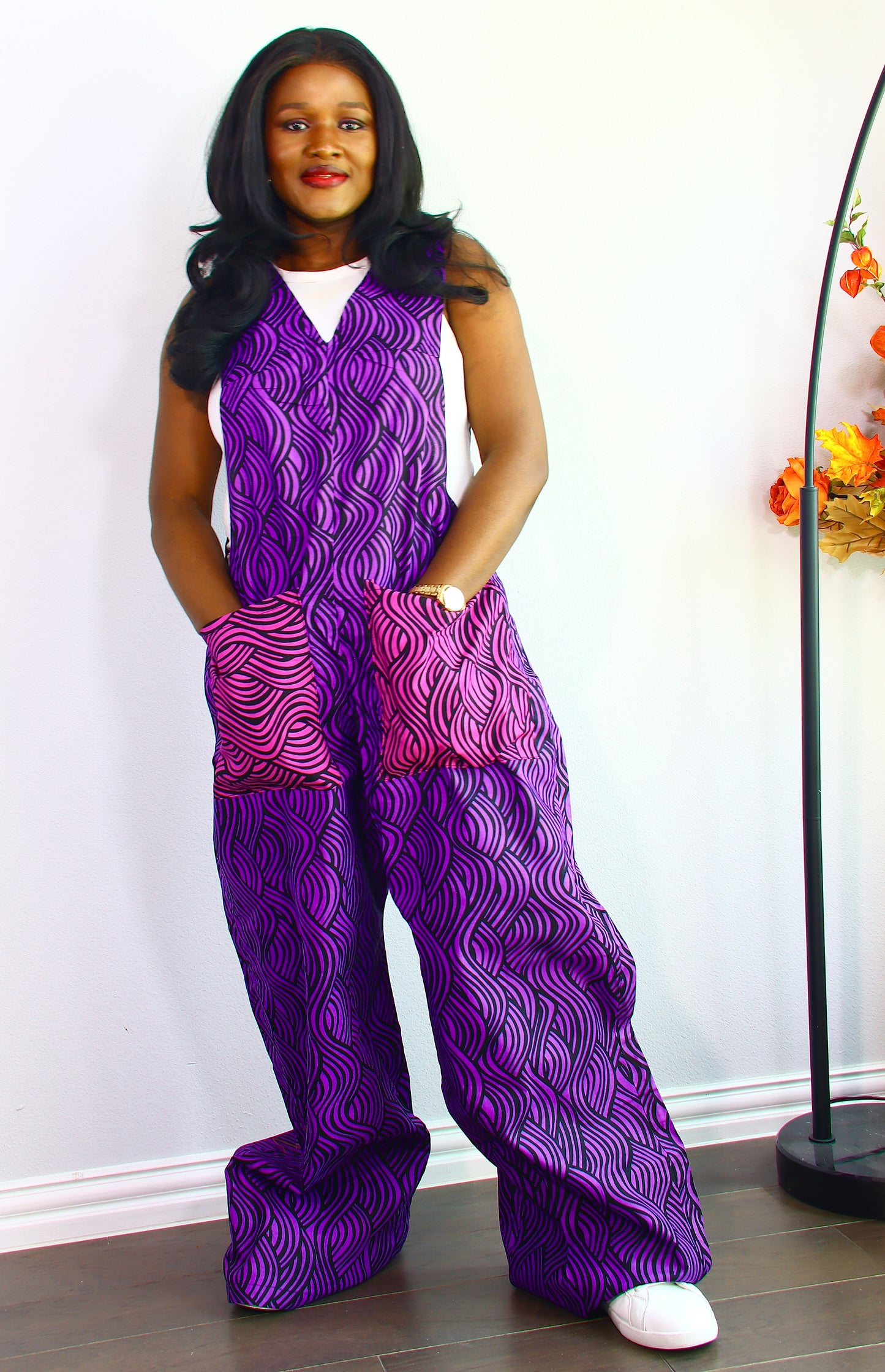 Thrive african women ankara print Dungaree with front pockets (Purple)