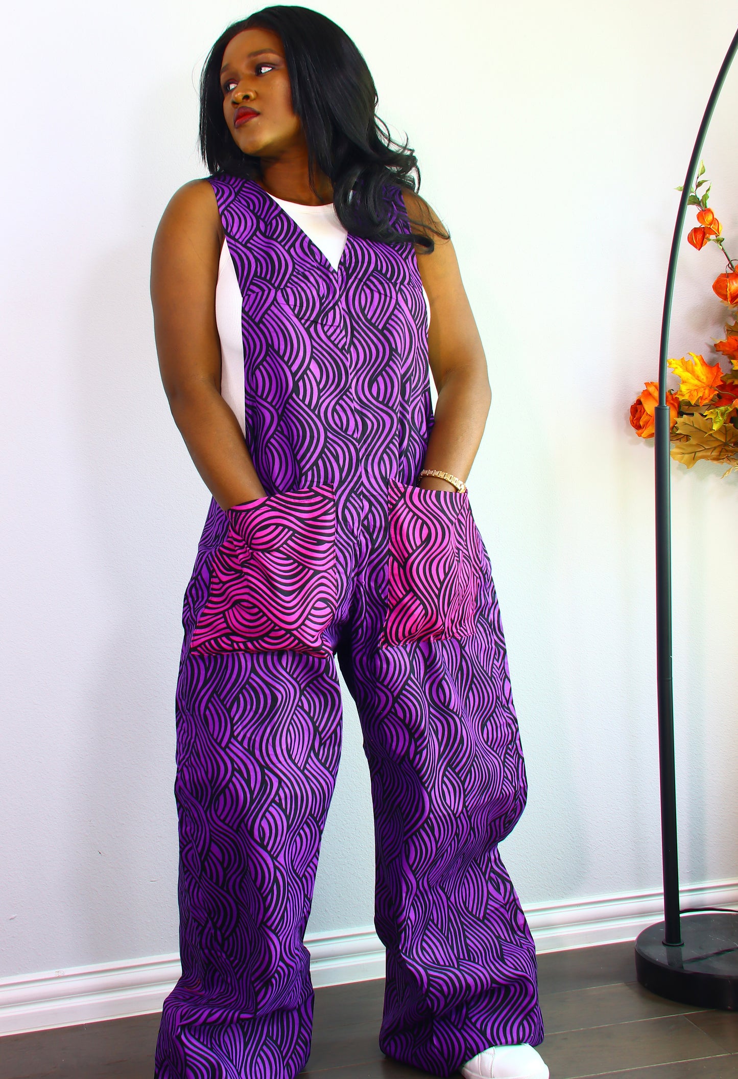 Thrive african women ankara print Dungaree with front pockets (Purple)