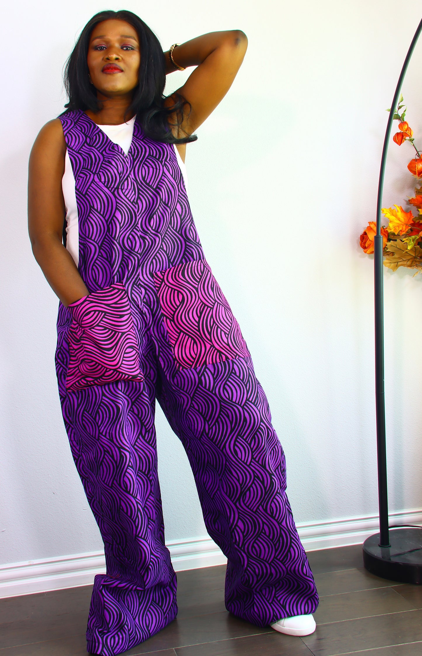 Thrive african women ankara print Dungaree with front pockets (Purple)