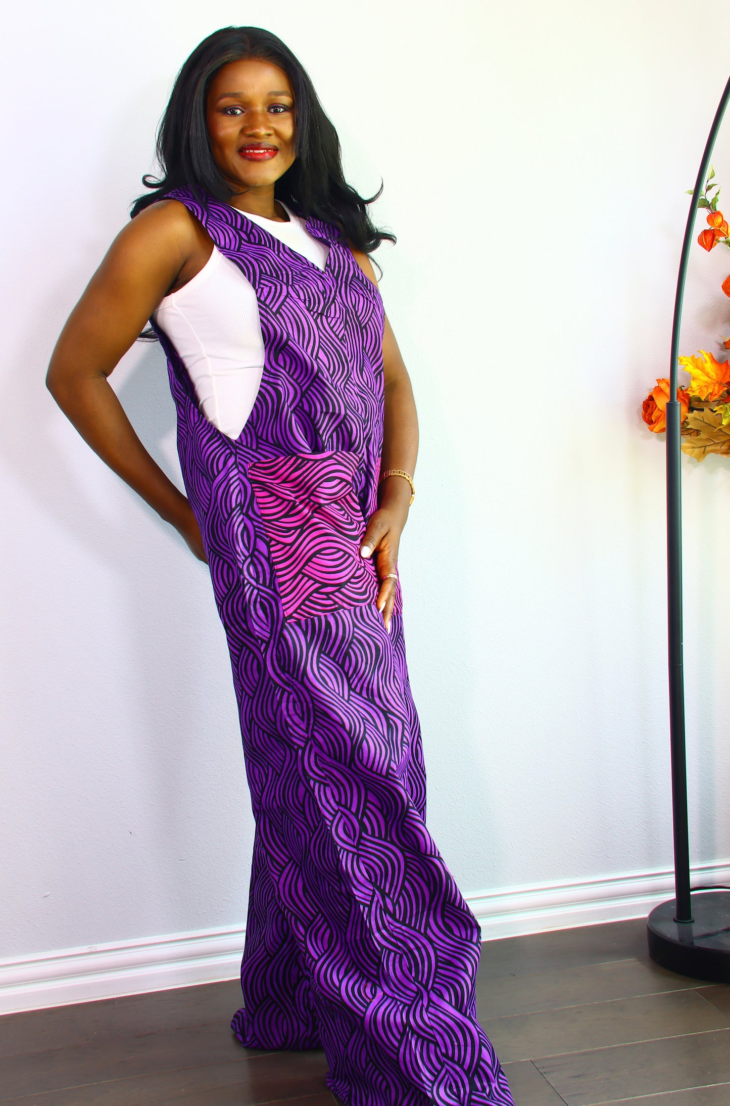 Thrive african women ankara print Dungaree with front pockets (Purple)