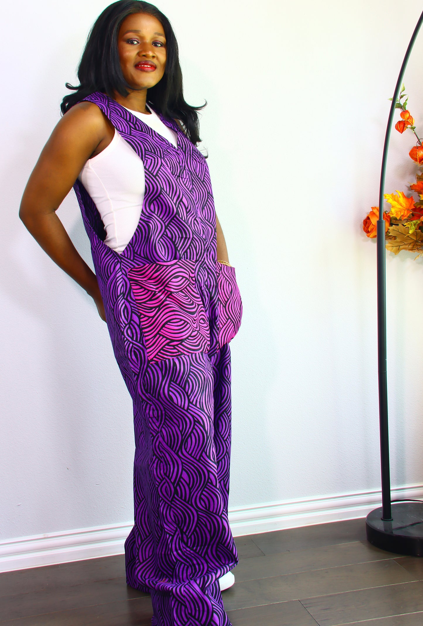 Thrive african women ankara print Dungaree with front pockets (Purple)
