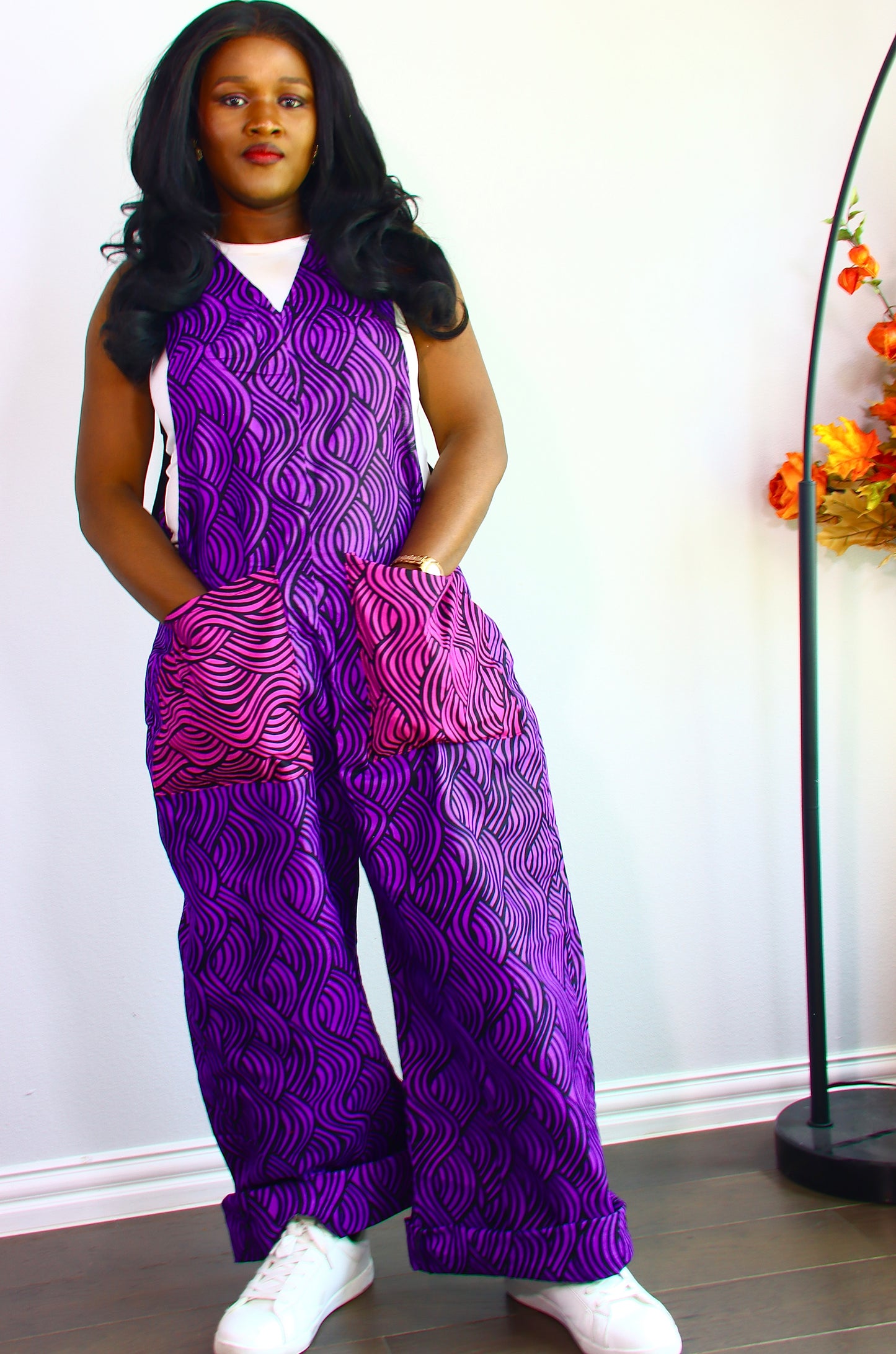 Thrive african women ankara print Dungaree with front pockets (Purple)