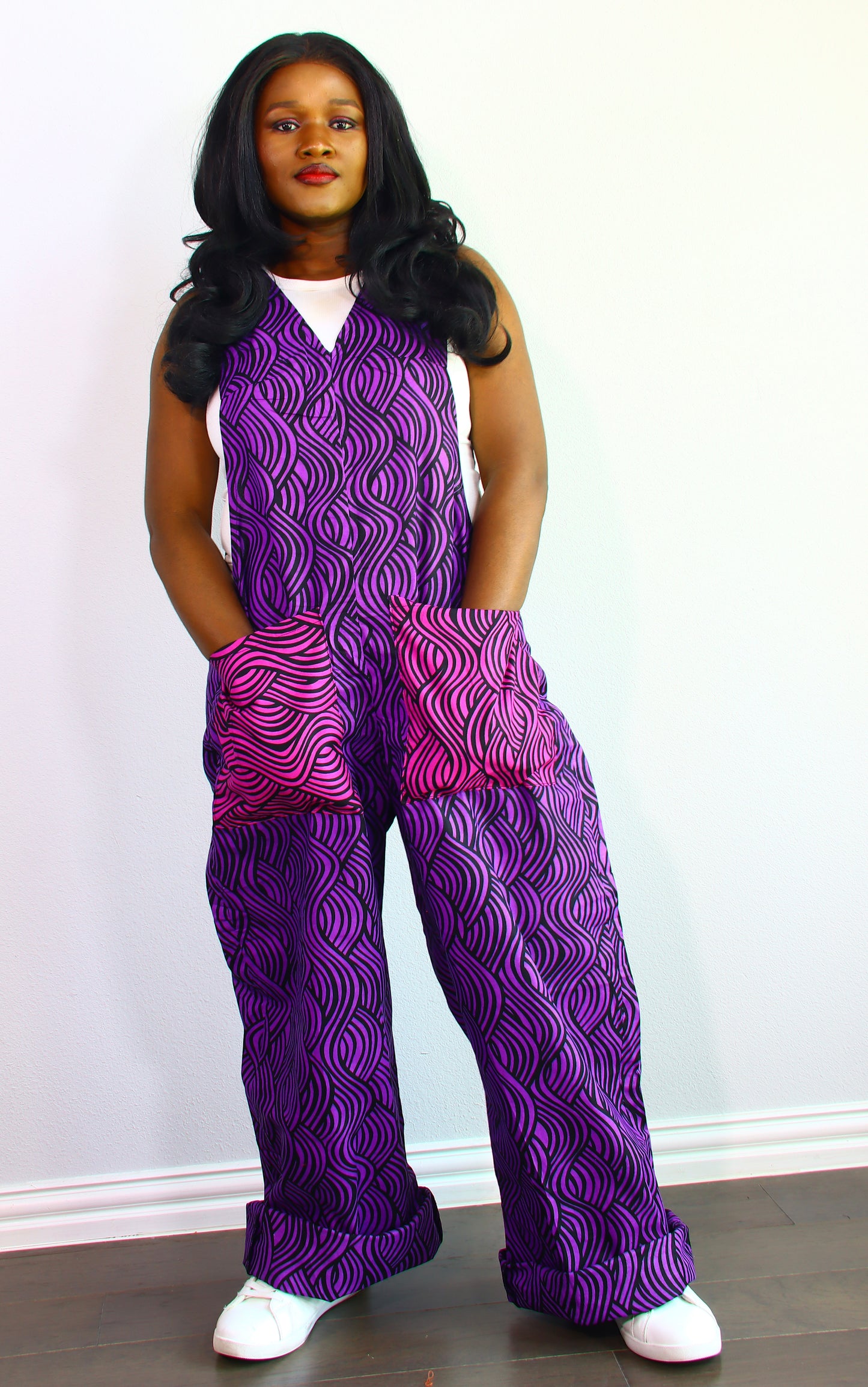 Thrive african women ankara print Dungaree with front pockets (Purple)