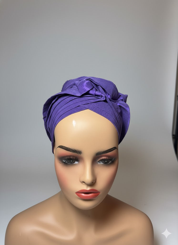 Pre-tied turban african multi-layer headband (Purple)