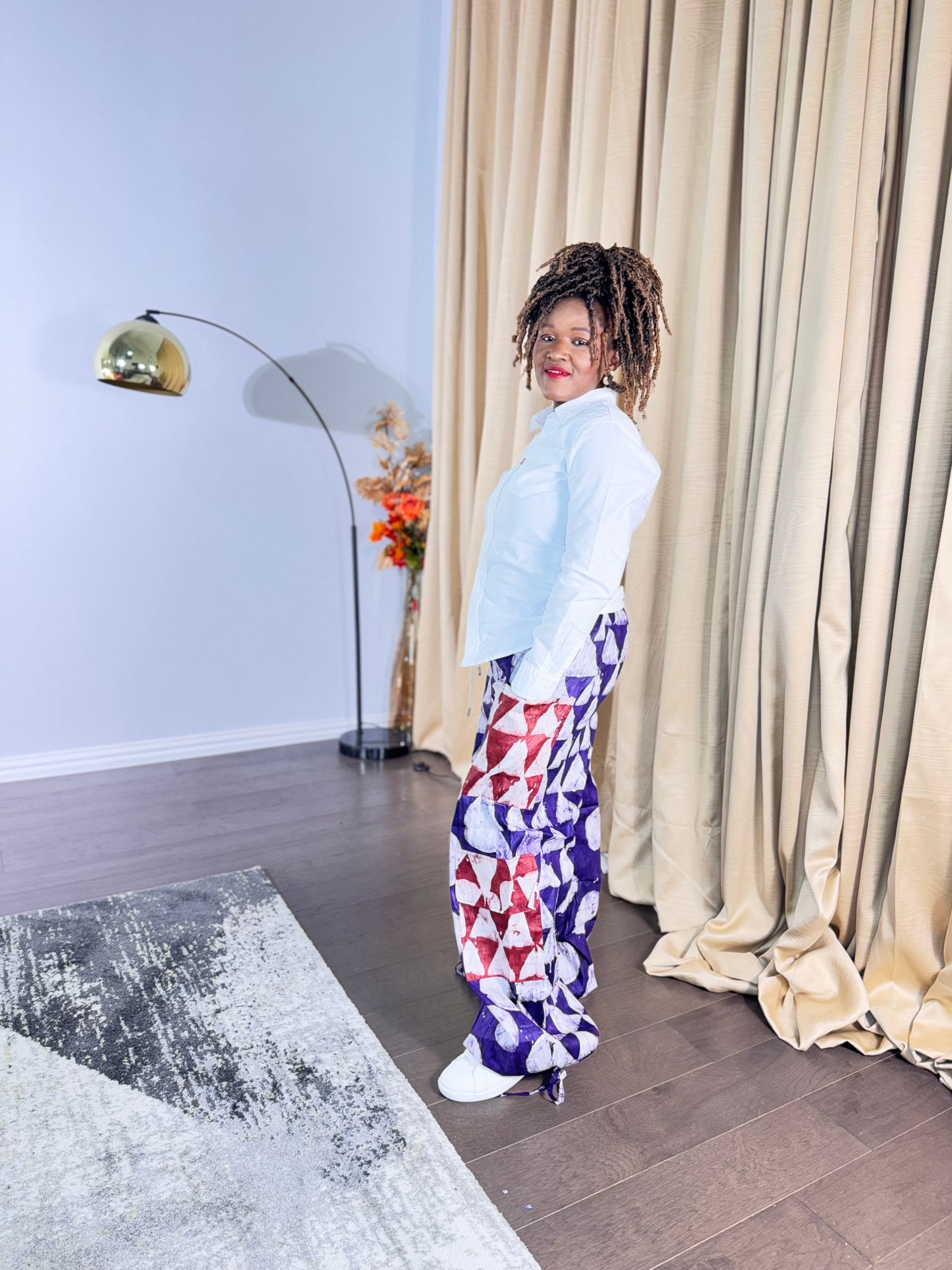 Daisy African print Adire Cargo pants for women (purple base)