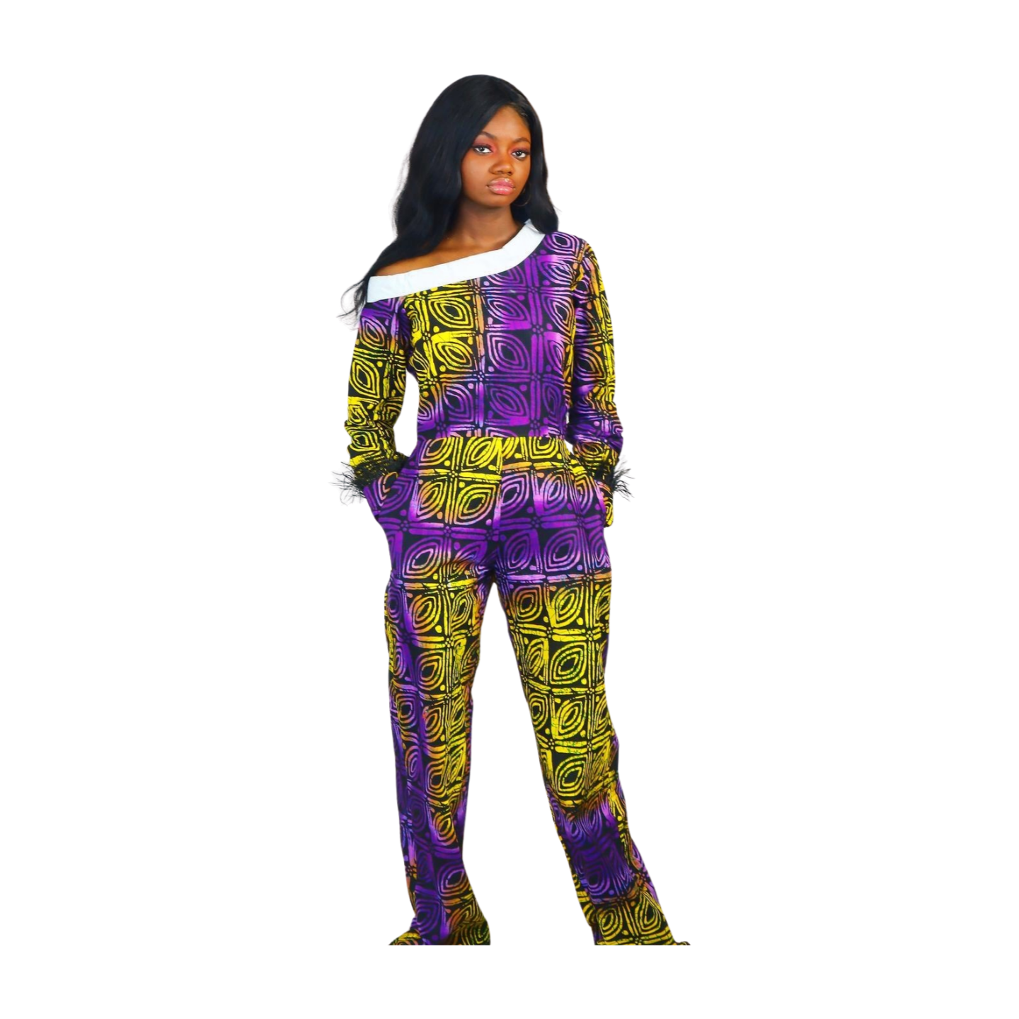 Derin African print stylish women collared Jumpsuit