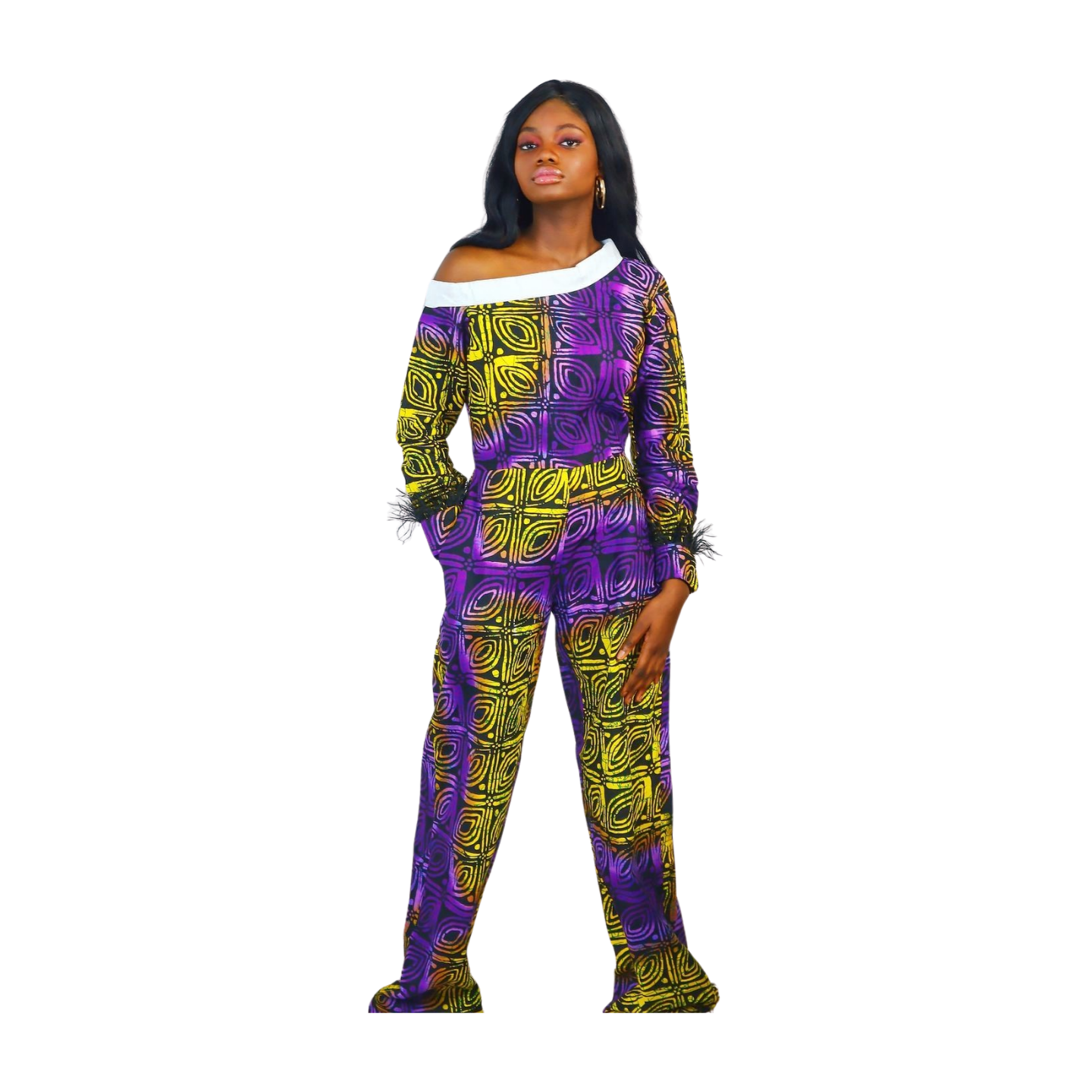 Derin African print stylish women collared Jumpsuit