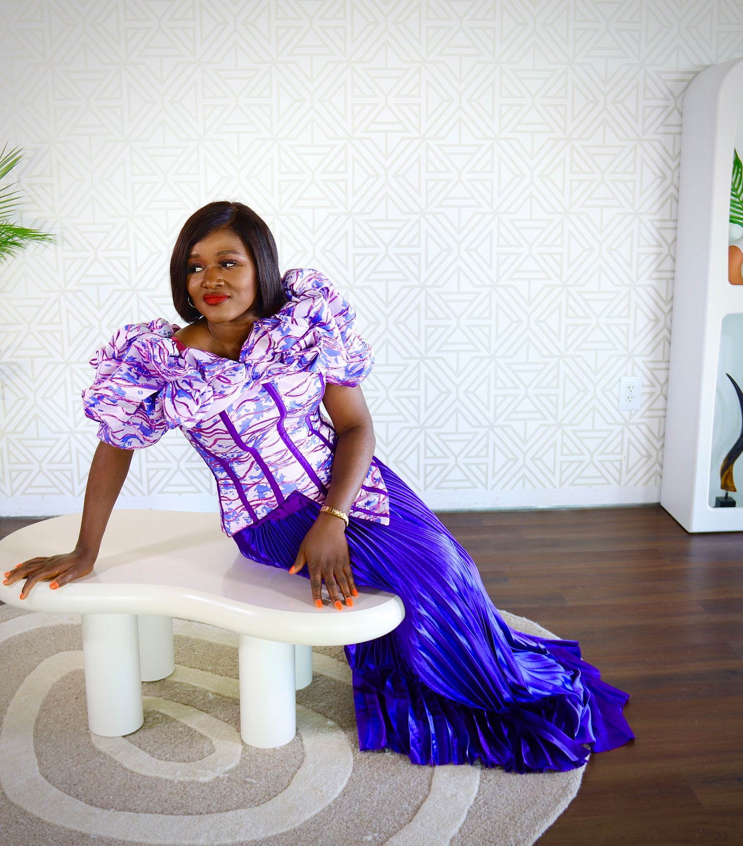 Tomisin Ruffled neckline Victorian corset blouse and plisse pant set