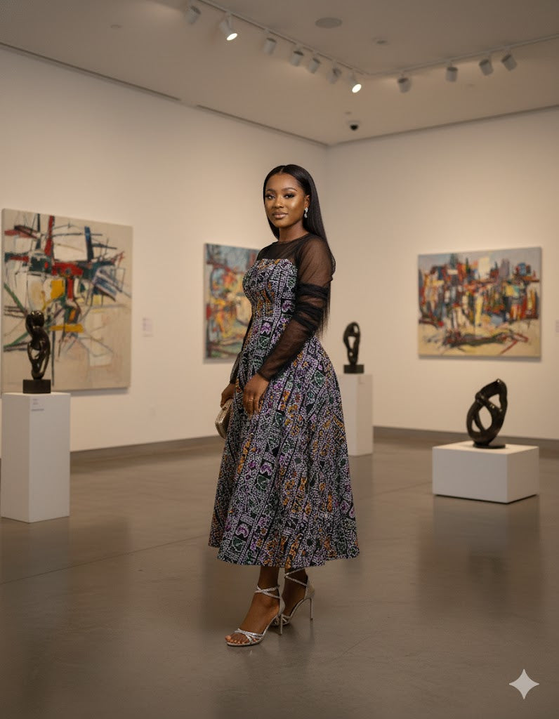 Adanna African print flared cut out dress for women