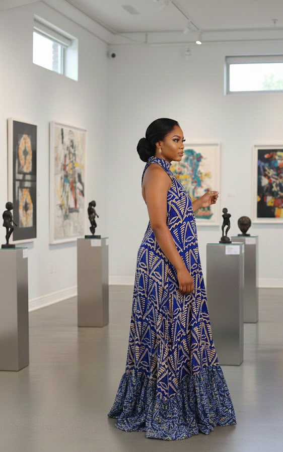 Fade adire sleeveless women’s maxi dress (Blue)