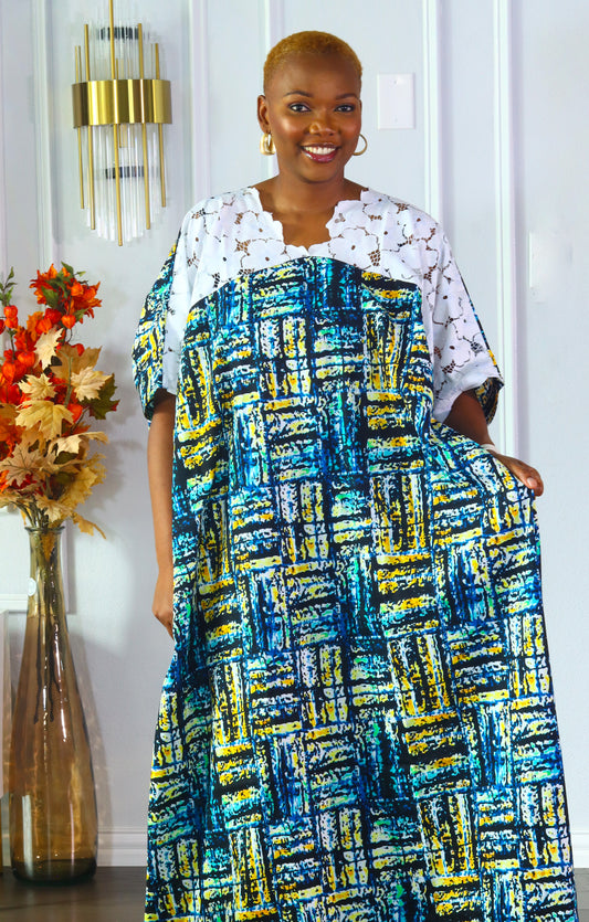 Arewa lace and ankara maxi bubu dress Green)