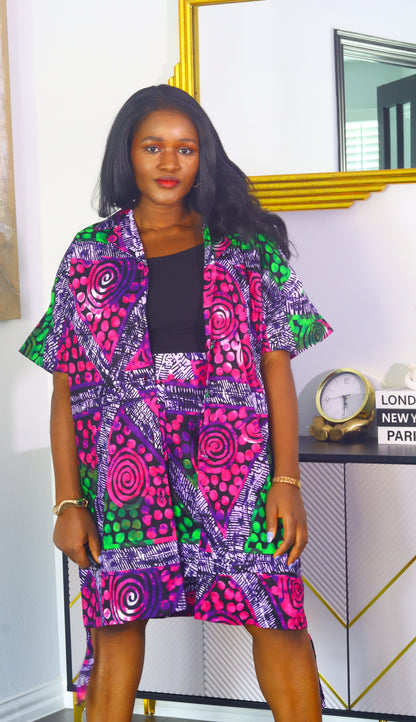 Margaret ankara african print kimono shirt & shorts