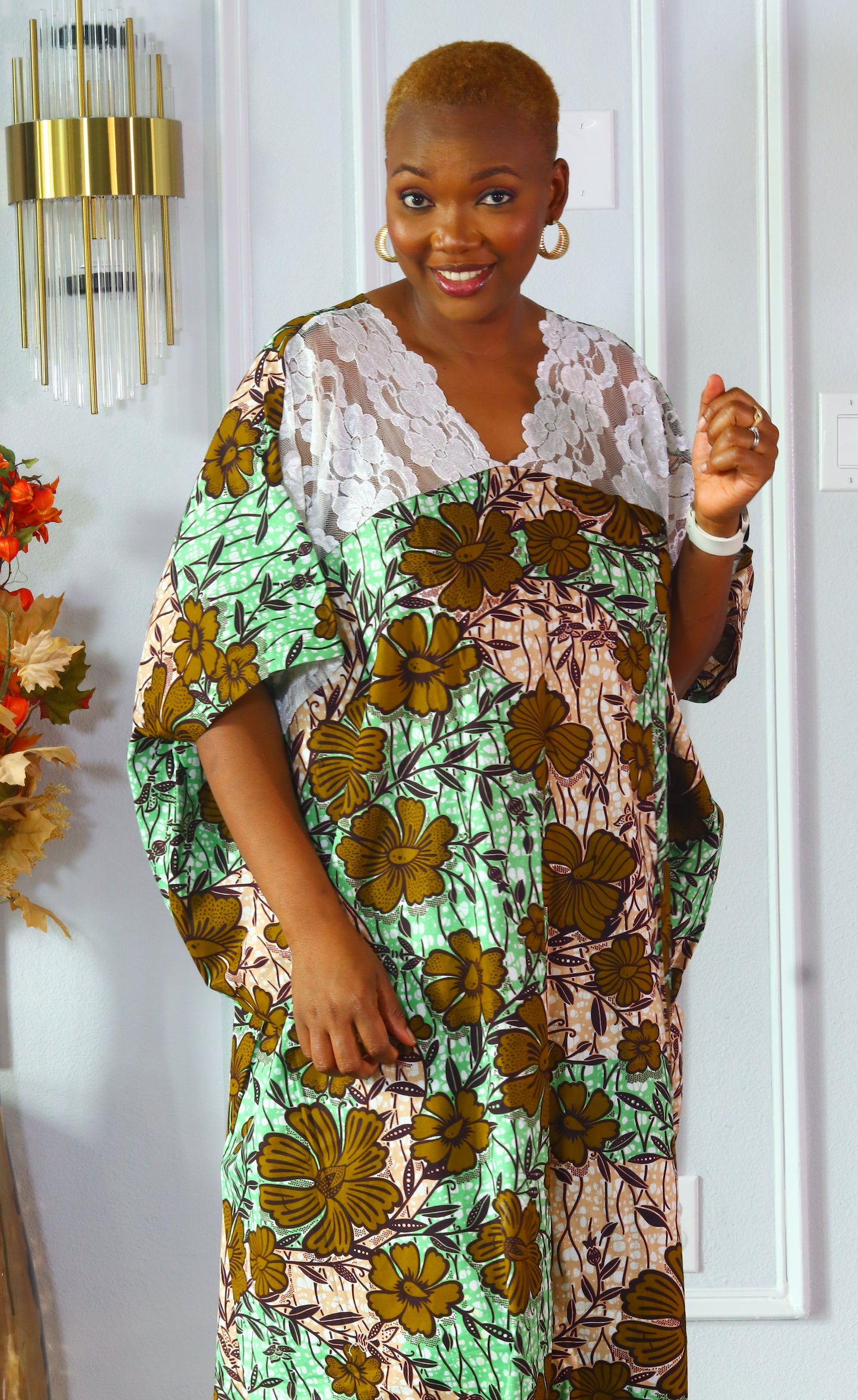 Arewa lace and ankara maxi bubu dress