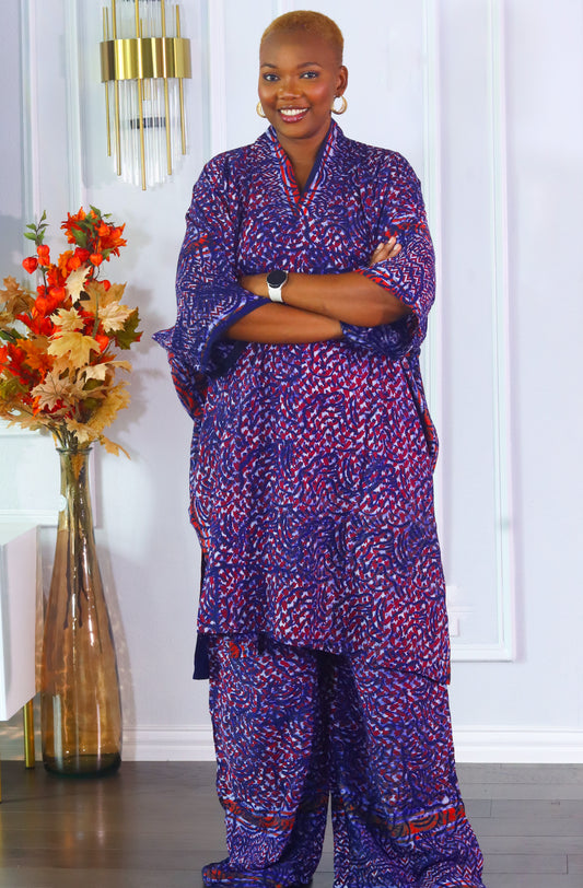 Zion Adire crepe cotton relaxed two piece outfit