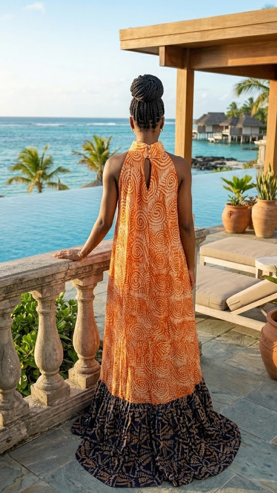 Fade adire sleeveless women’s maxi dress