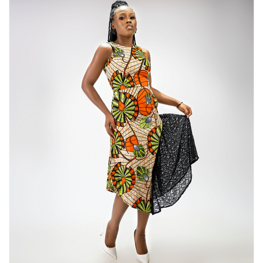 Obianuju African print cut out flared dress for women